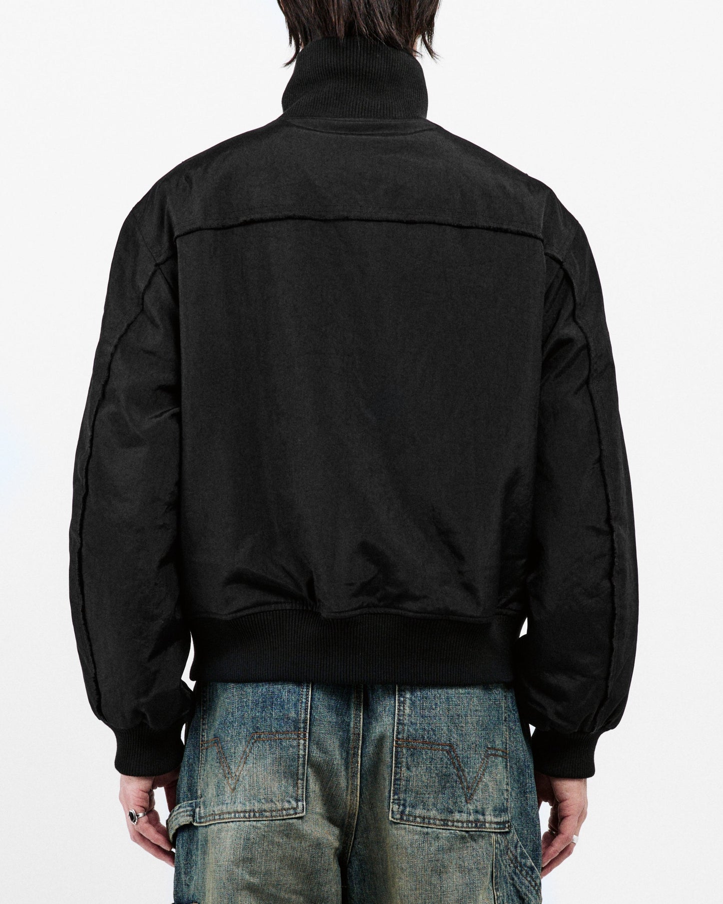 HIGH COLLAR RAW EDGE MILLITARY BOMBER