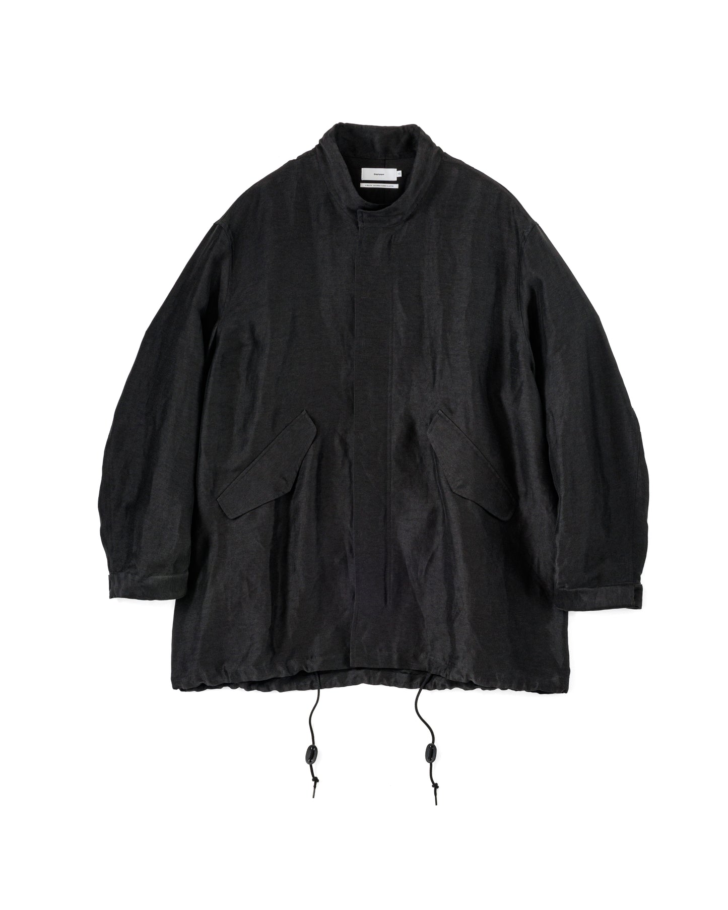Back Satin Linen Cupro Short Mods Coat BLACK