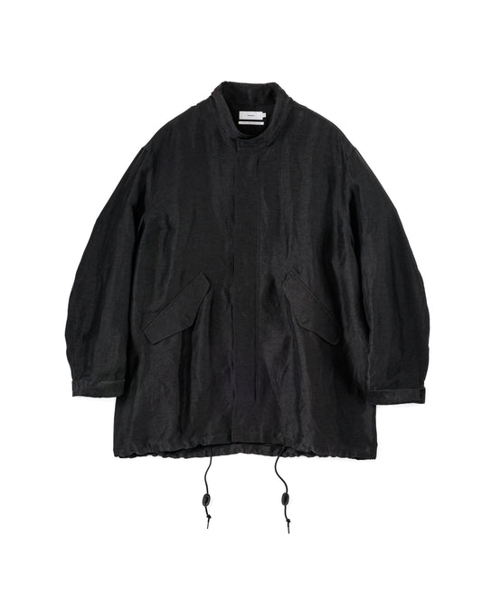 Back Satin Linen Cupro Short Mods Coat BLACK