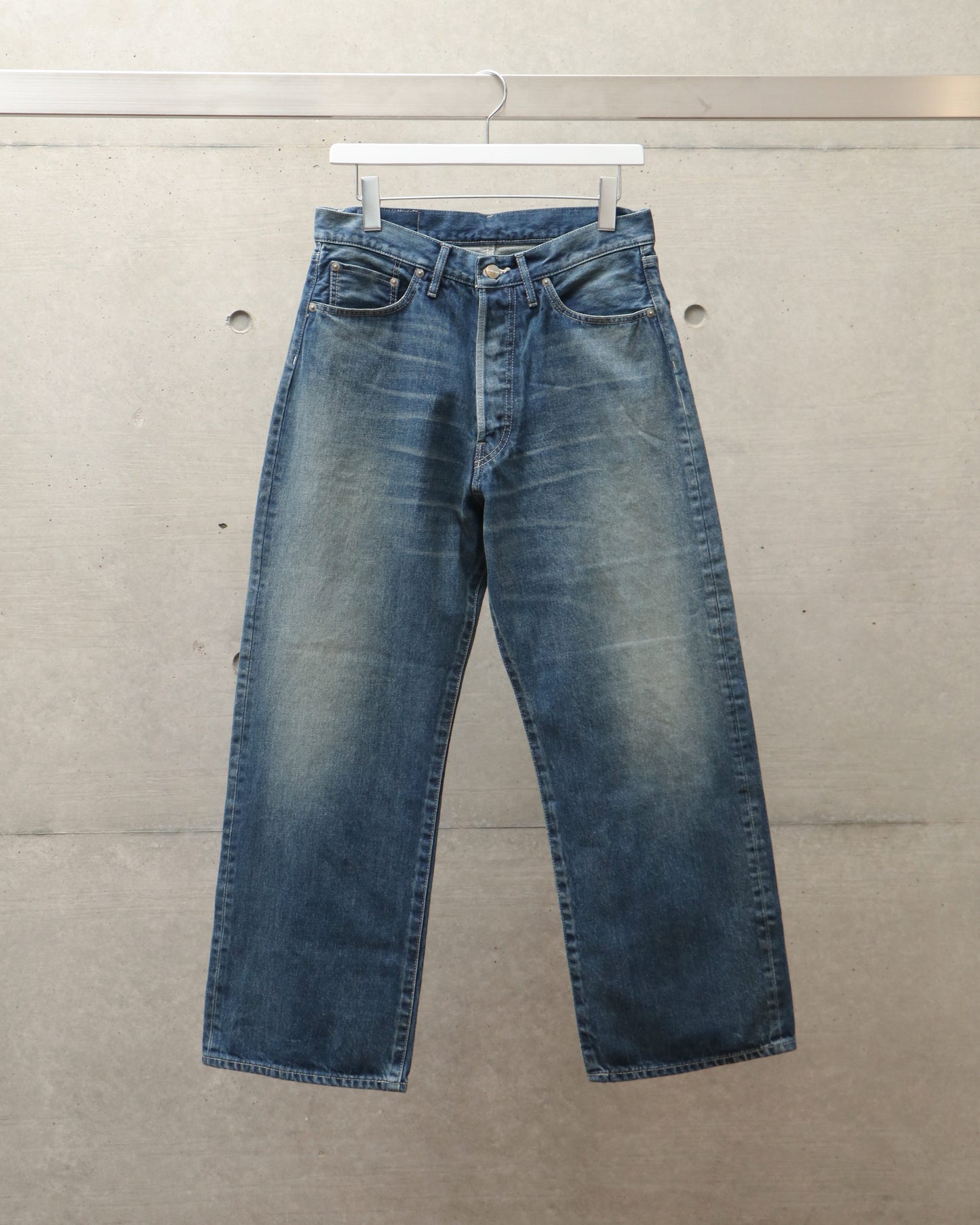 Selvage Denim Five Pocket Wide Straight Pants DARK FADE