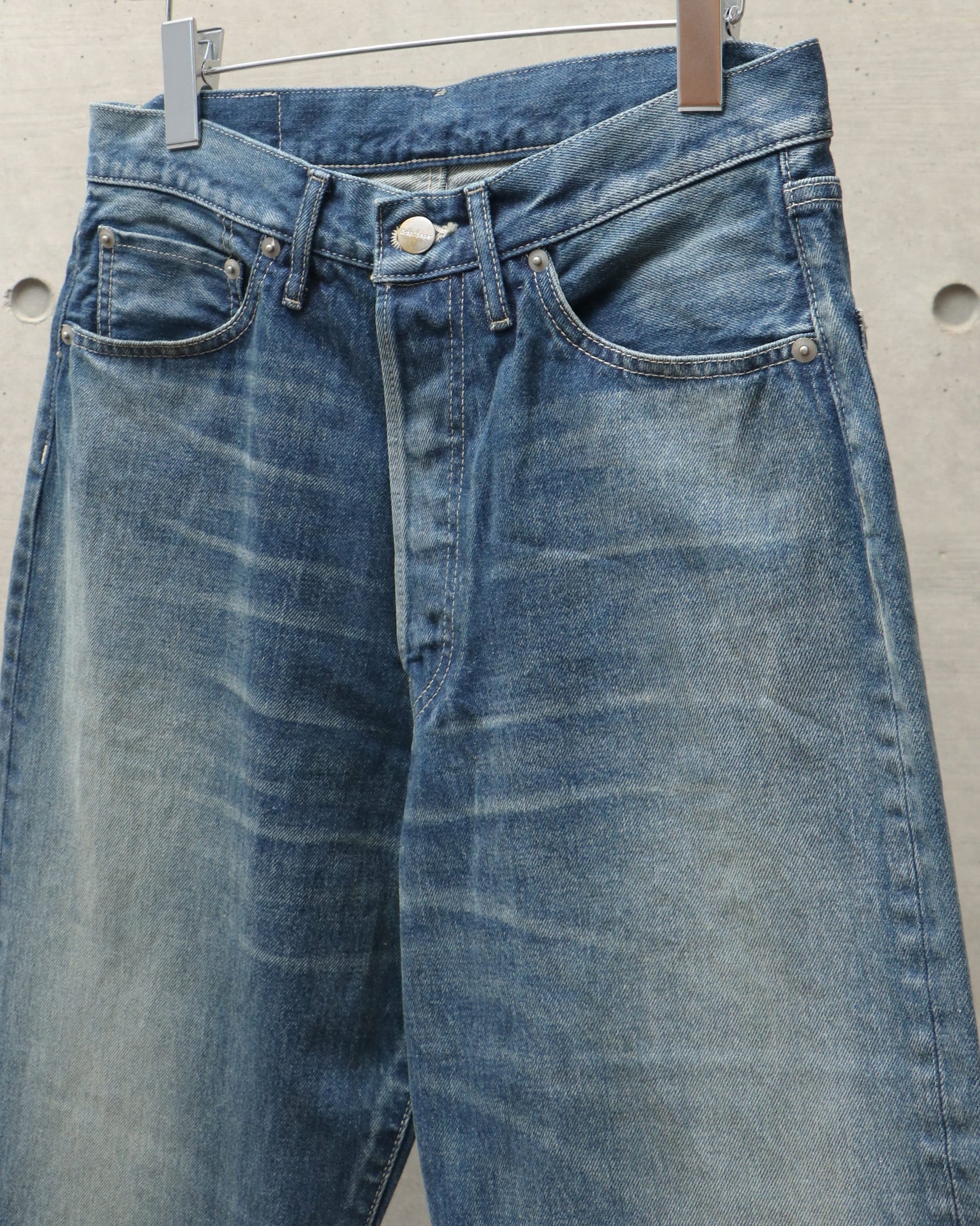 Selvage Denim Five Pocket Wide Straight Pants DARK FADE