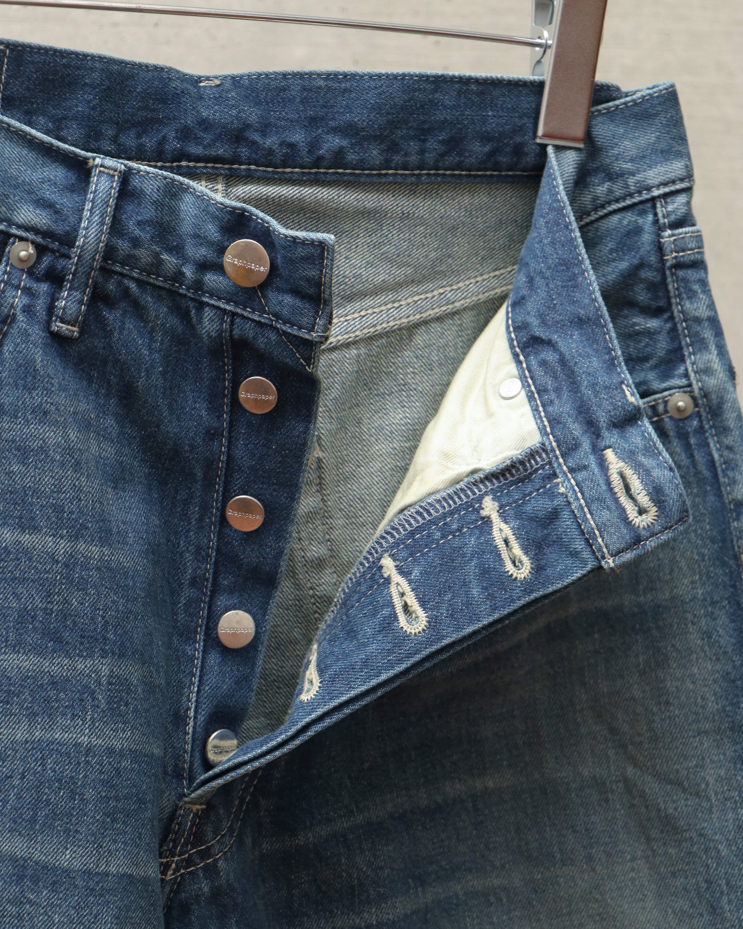 Selvage Denim Five Pocket Wide Straight Pants DARK FADE