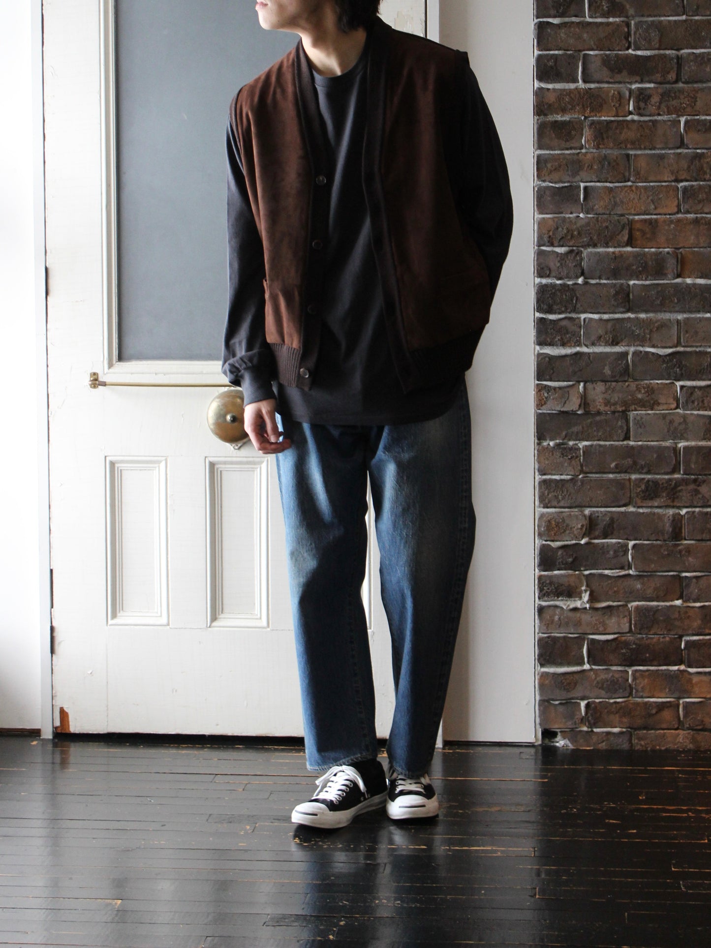 Cashmere Suede Combination Vest BROWN