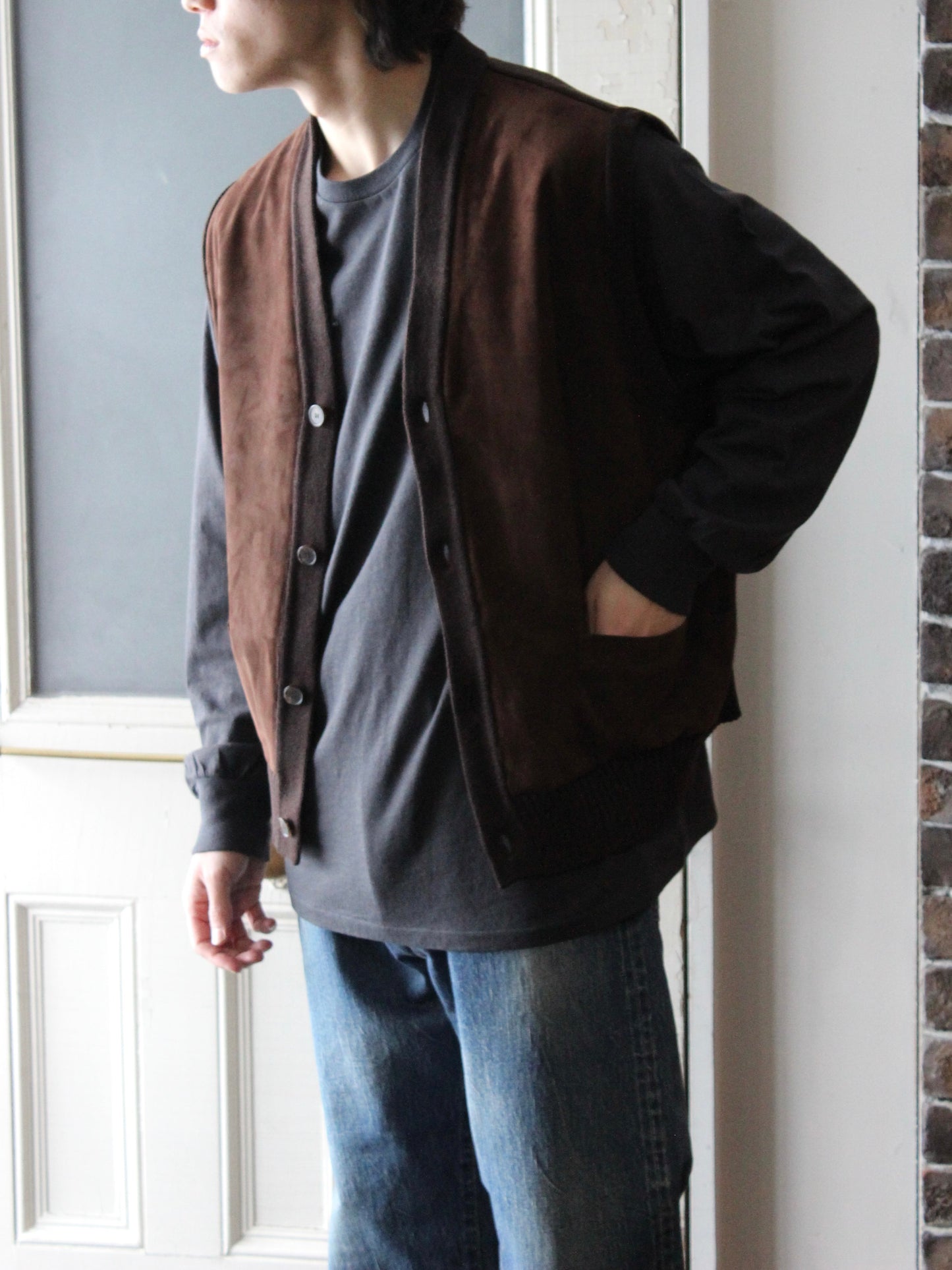 Cashmere Suede Combination Vest BROWN