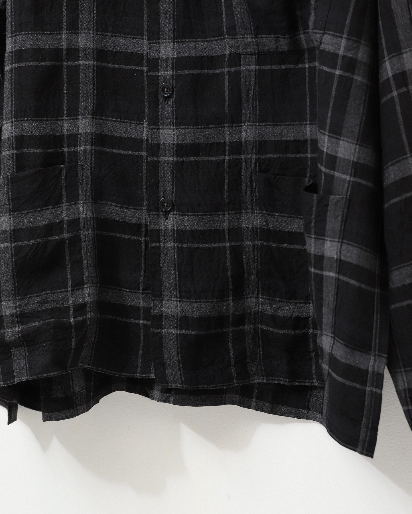Open Collar Shirt Jacket BLACK PLAID