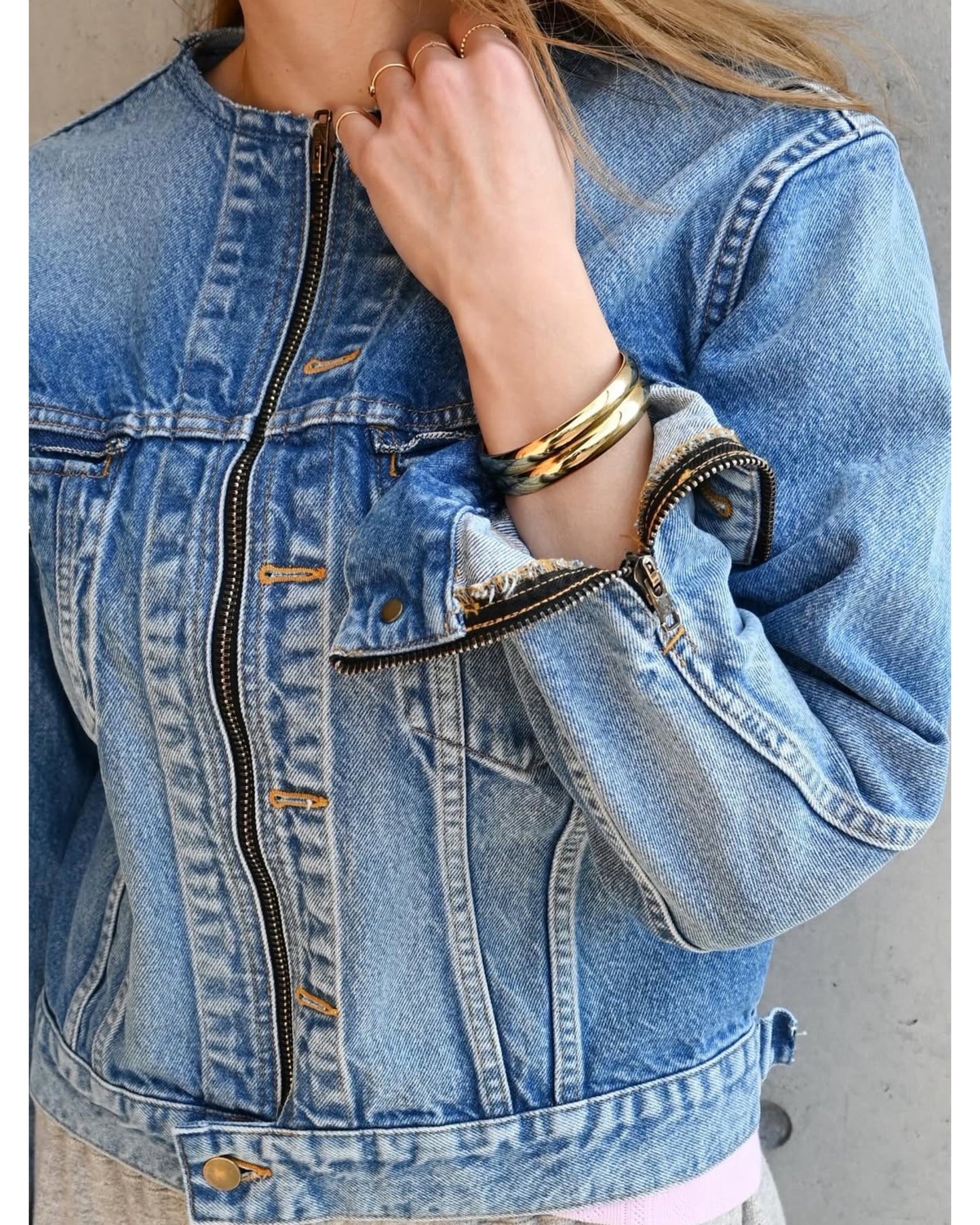 Used Denim Zip Jacket