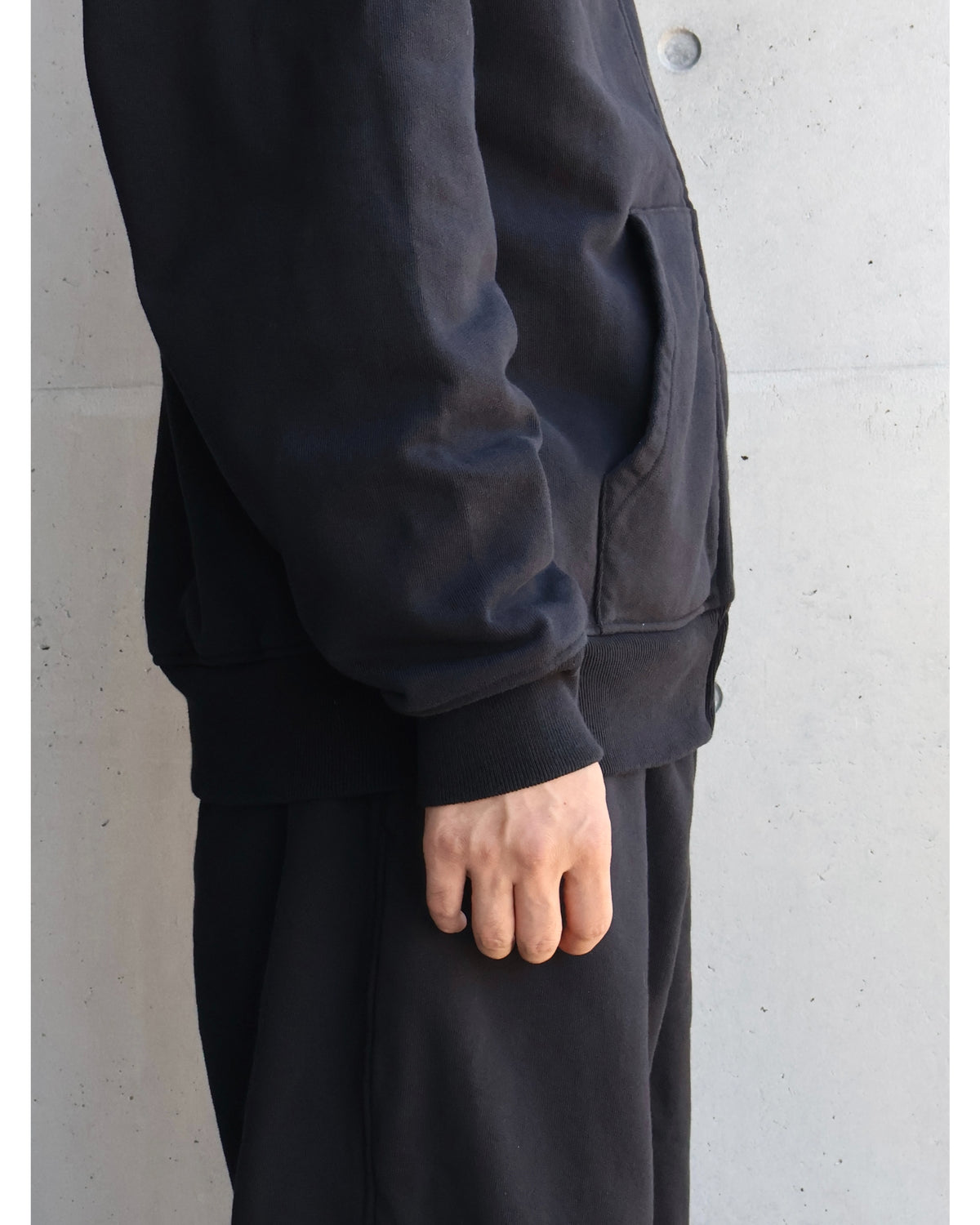 コットン裏毛 ジップパーカ BLACK
