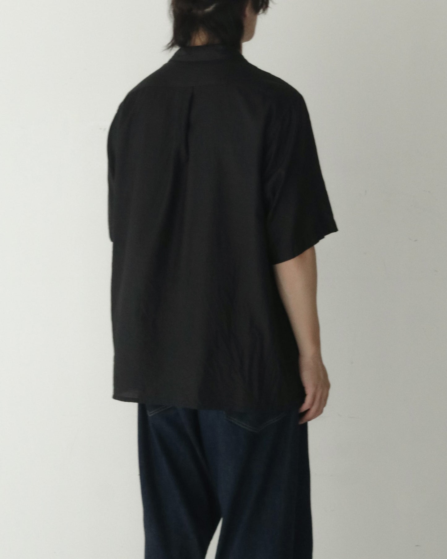 ウールシルク 半袖オープンカラーシャツ CHARCOAL