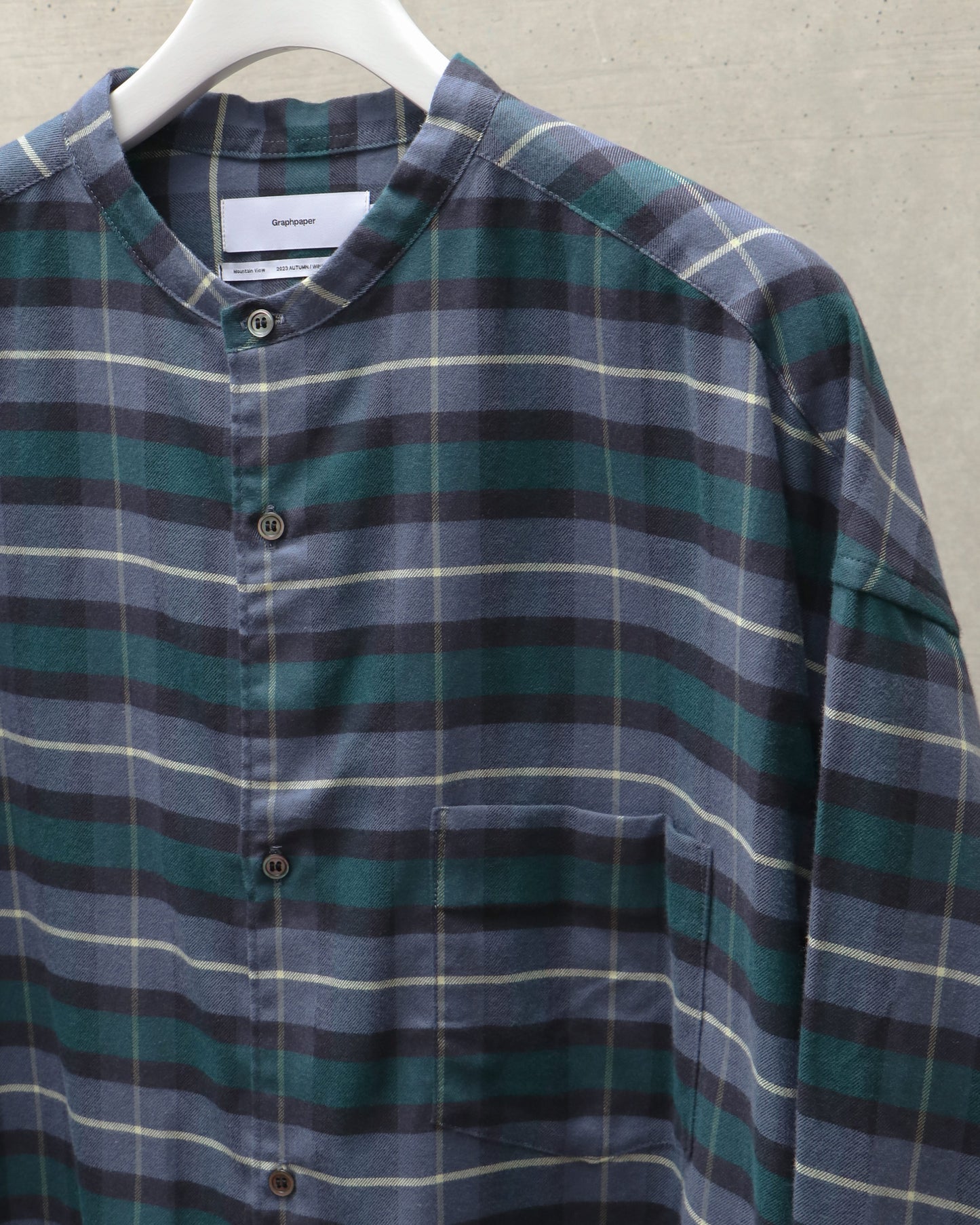 Check Flannel Oversized Band Collar Shirt