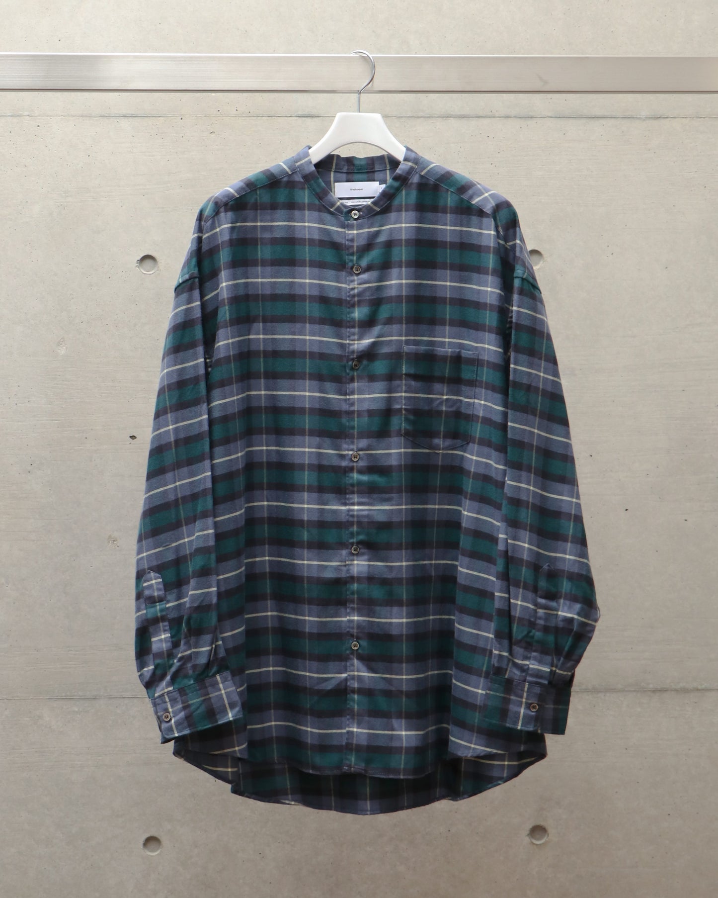 Check Flannel Oversized Band Collar Shirt