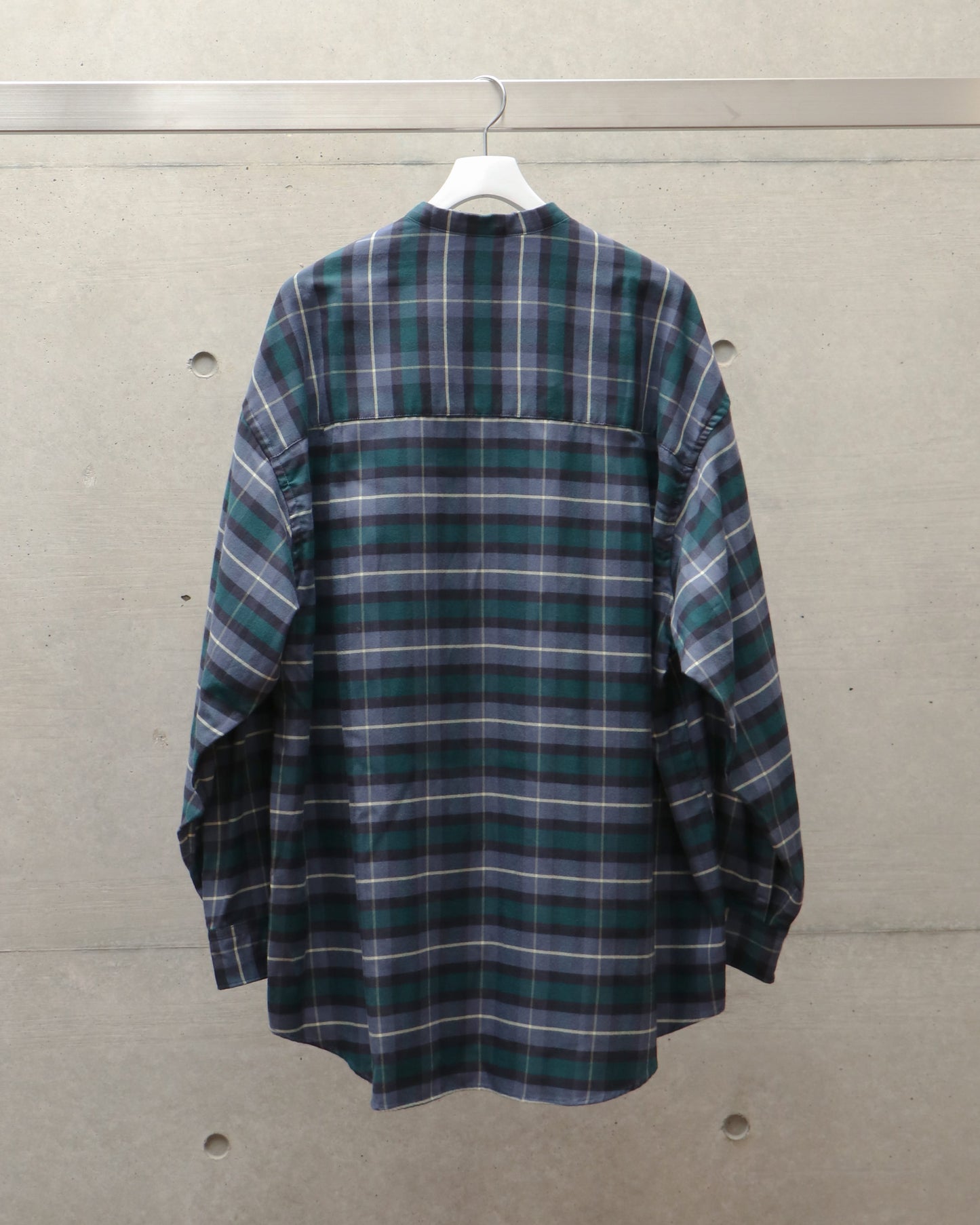 Check Flannel Oversized Band Collar Shirt