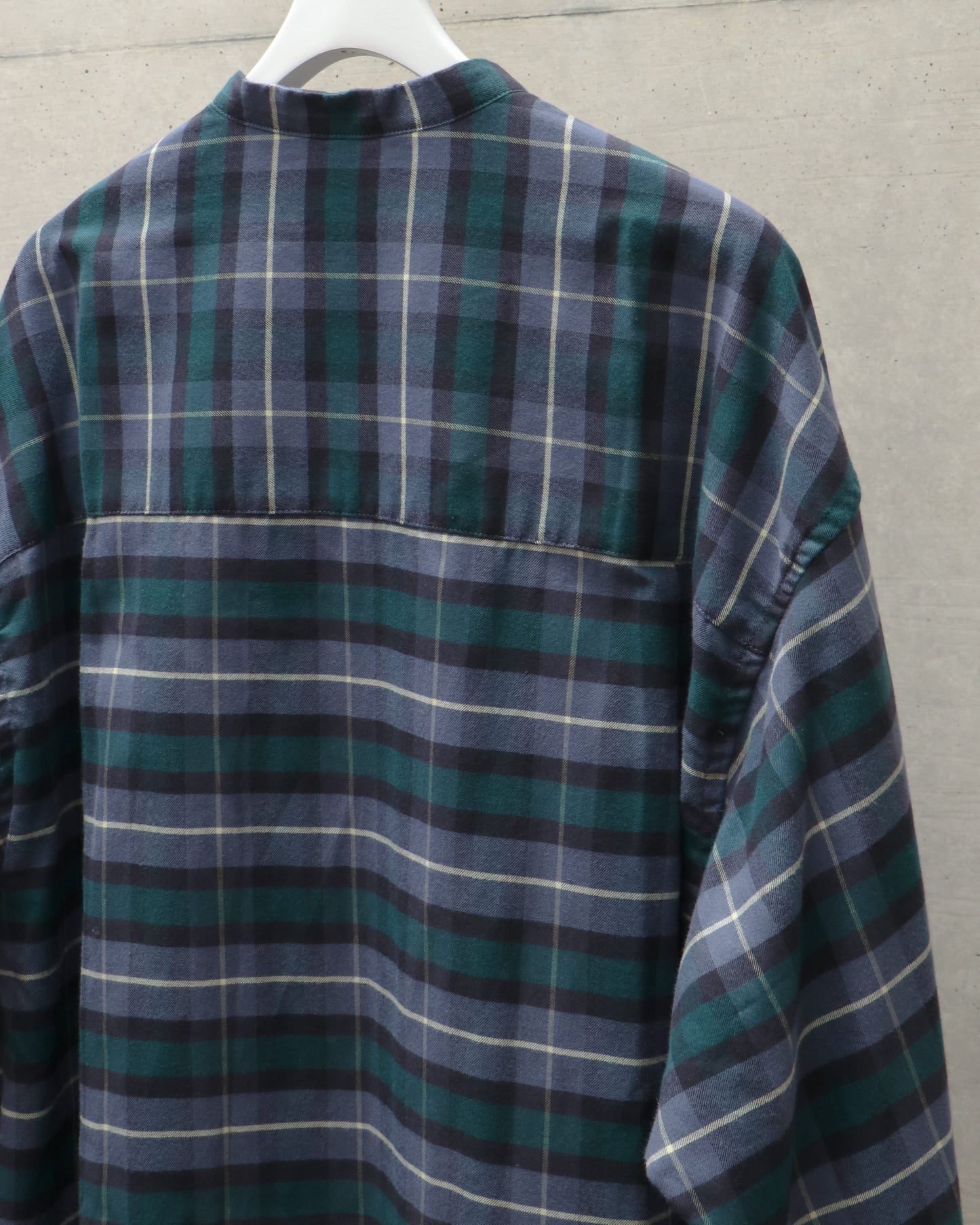 Check Flannel Oversized Band Collar Shirt