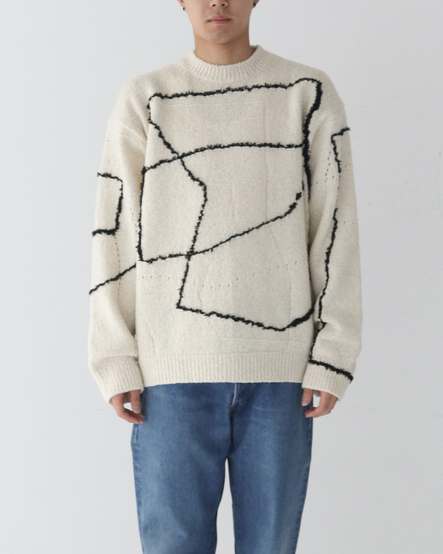 CONTINUOUS LINE EMBROIDERY SWEATER IVORY