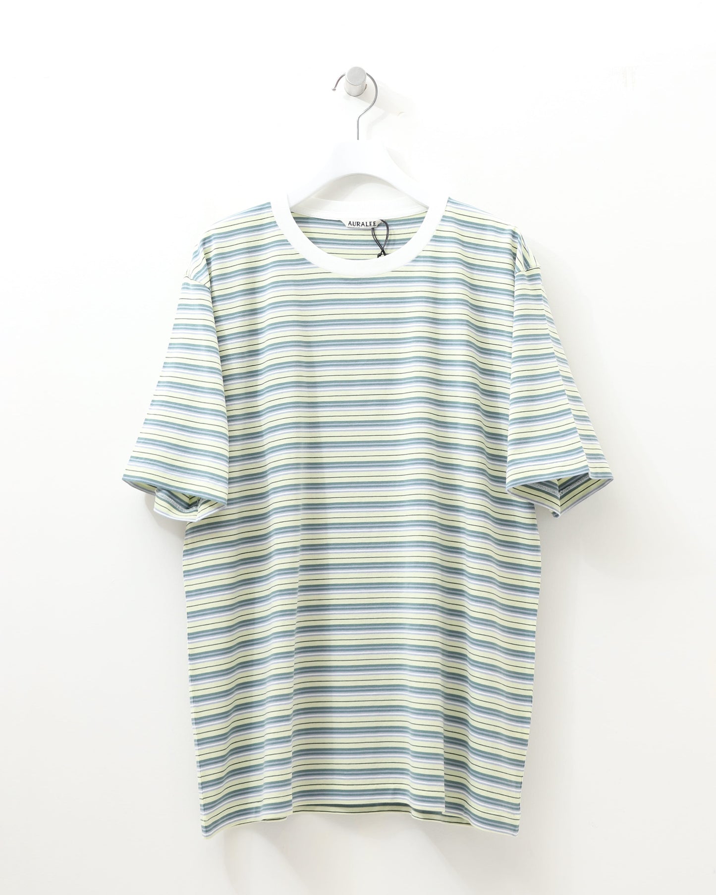 HARD TWIST COTTON BORDER TEE LIGHT GREEN BORDER