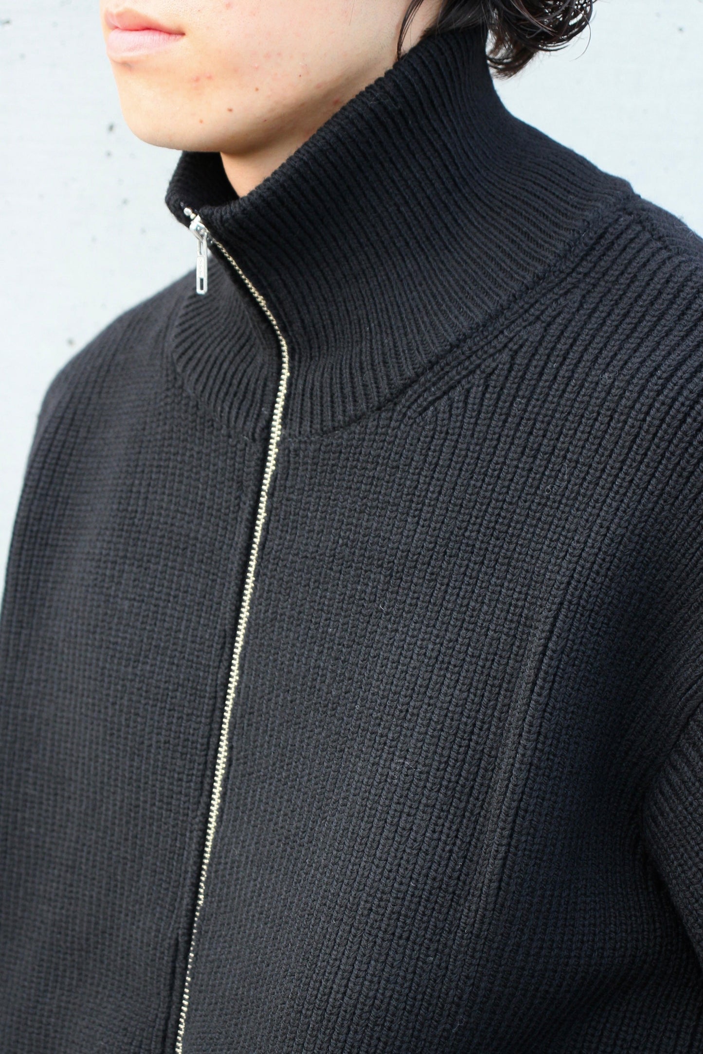 OVERSIZED DRIVERS KNIT ZIP JACKET BLACK