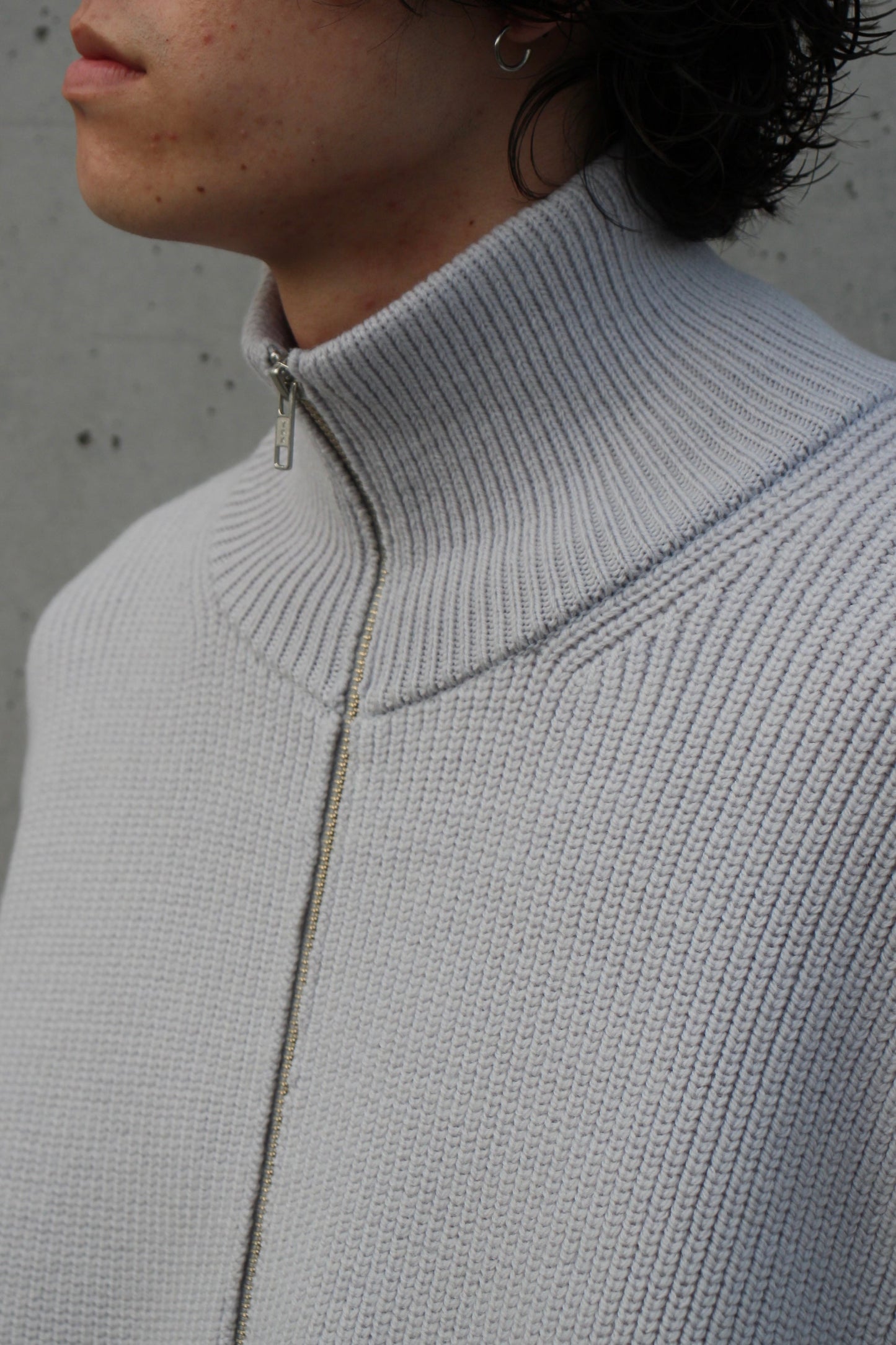 OVERSIZED DRIVERS KNIT ZIP JACKET OFF GREY