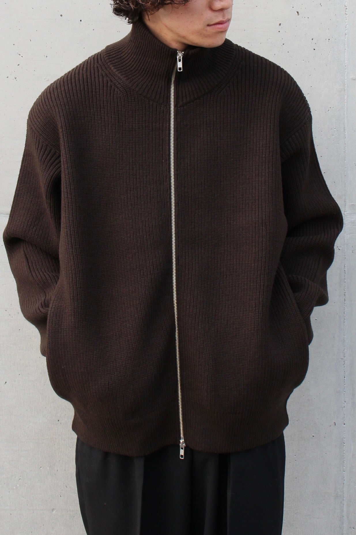 OVERSIZED DRIVERS KNIT ZIP JACKET MILITARY KHAKI