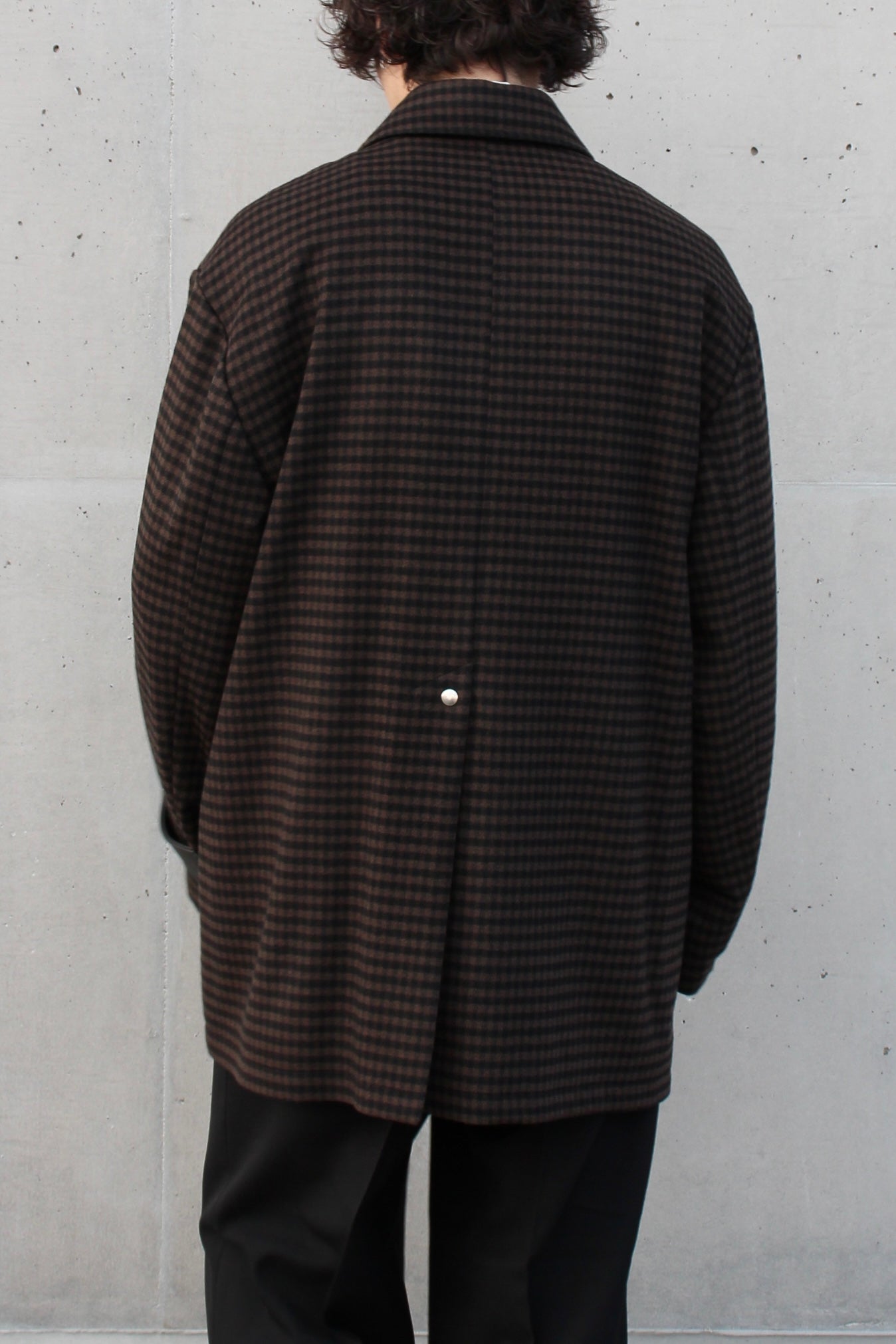LEATHER FLY FRONT LONG JACKET GINGHAM
