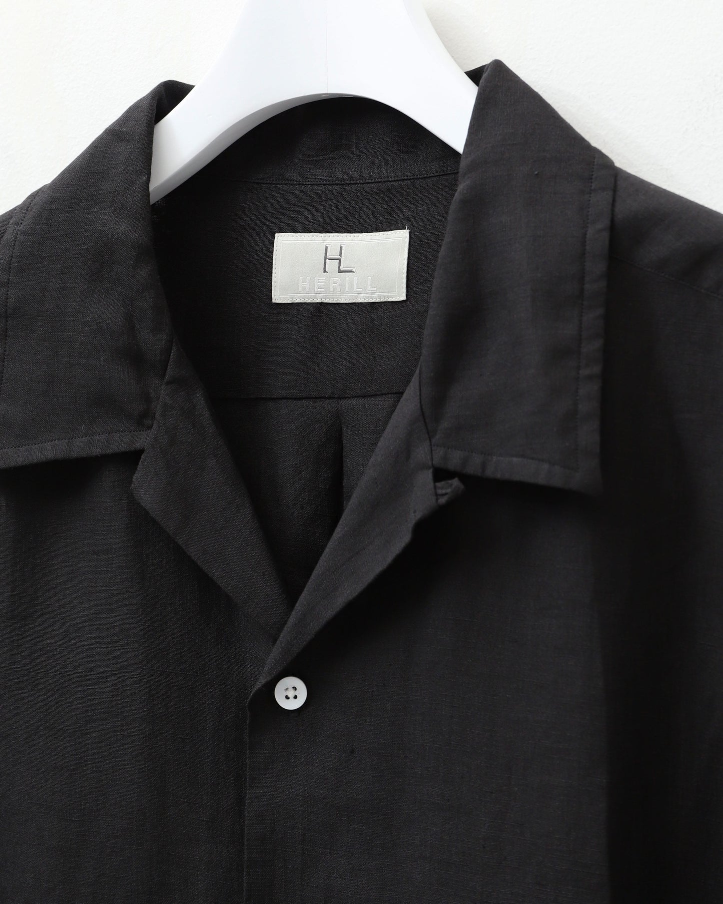 Linen ramie Opencollar BLACK