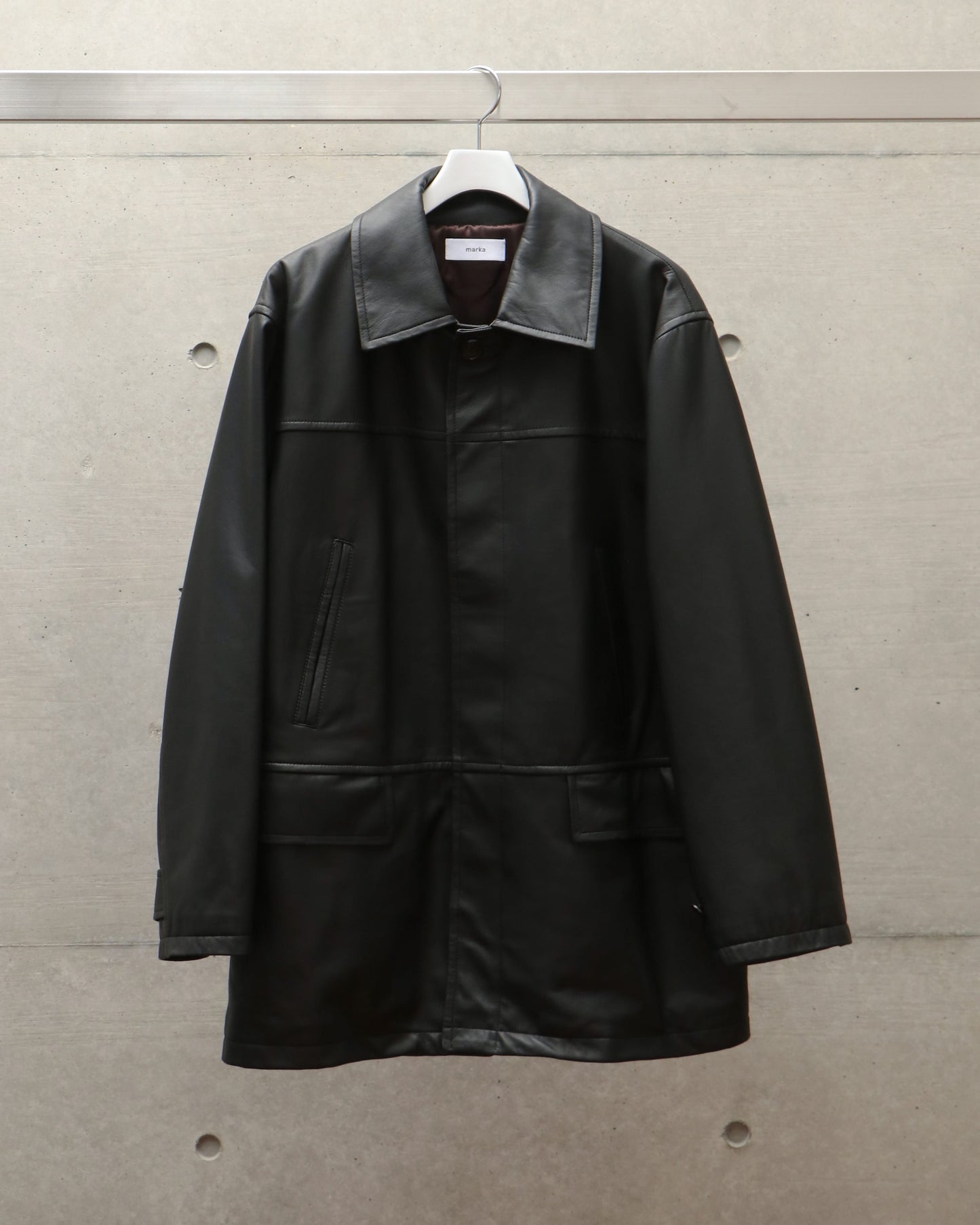 LEATHER PUFFED CAR COAT BLACK