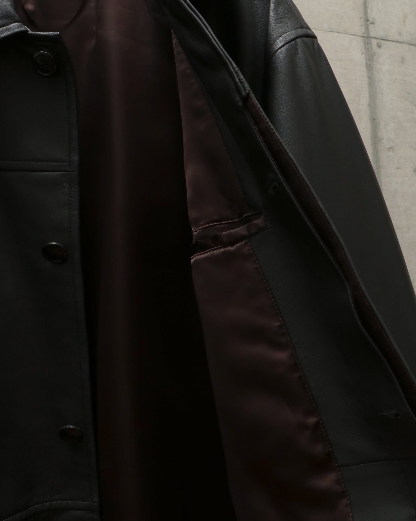 LEATHER PUFFED CAR COAT BLACK