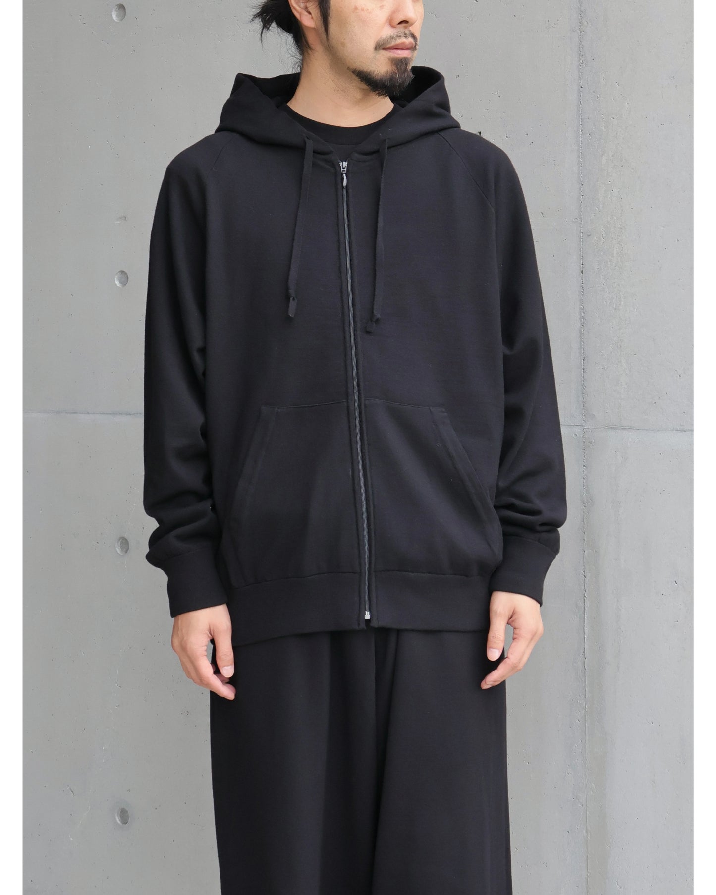 ウールニット ジップパーカ BLACK