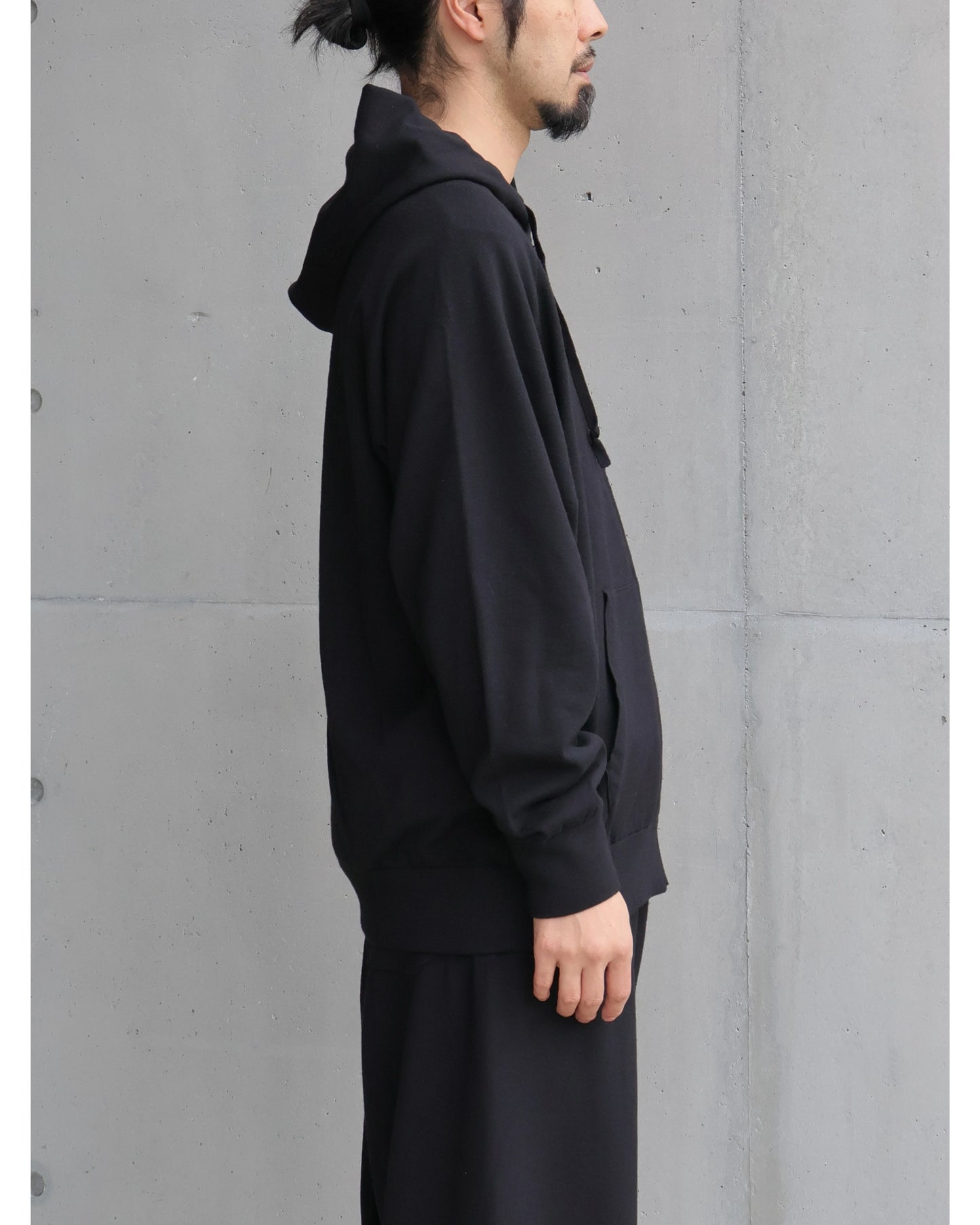 ウールニット ジップパーカ BLACK