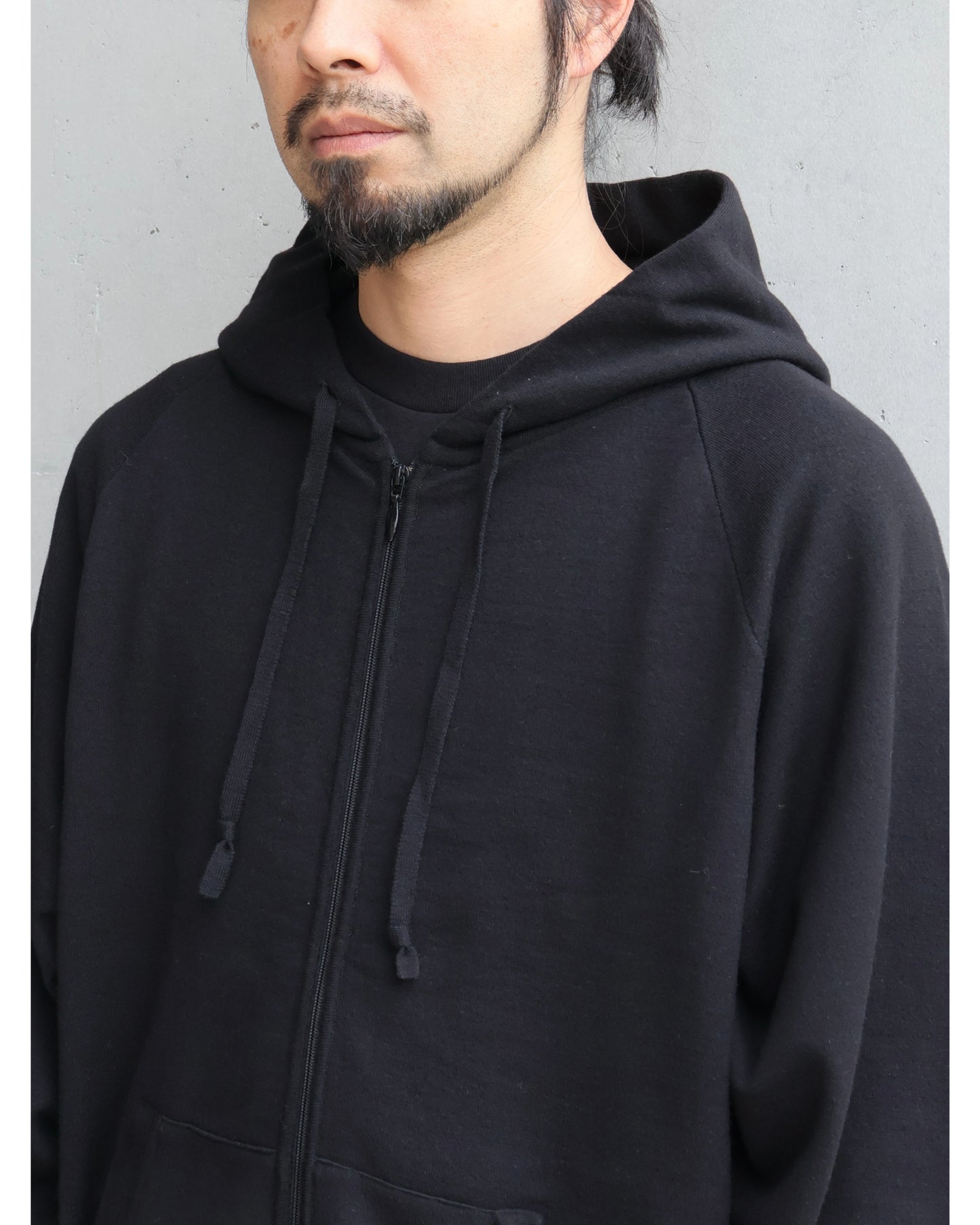 ウールニット ジップパーカ BLACK