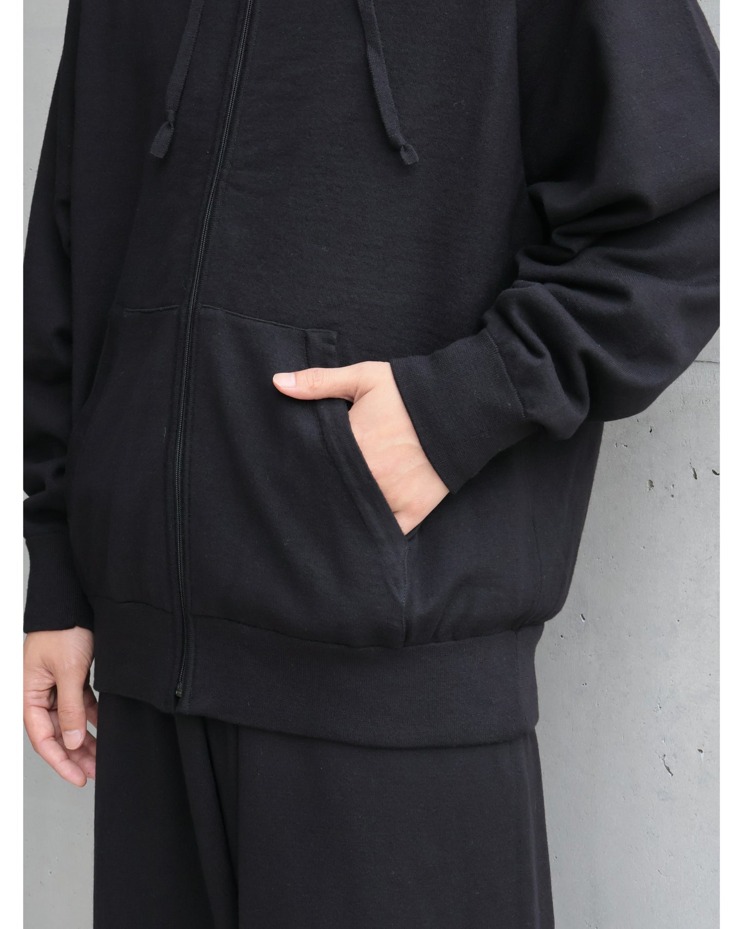 ウールニット ジップパーカ BLACK