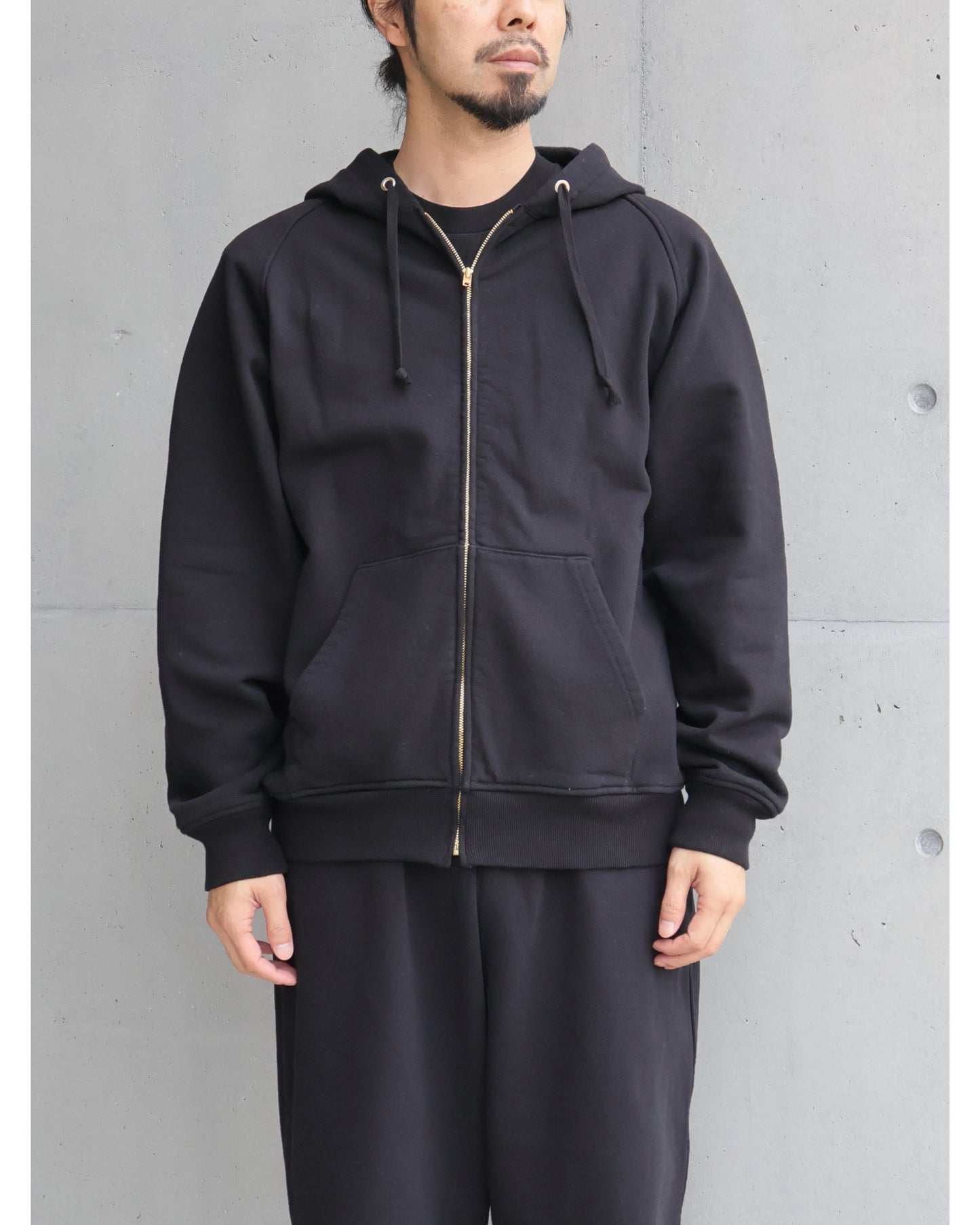 コットン裏毛 ジップパーカ BLACK