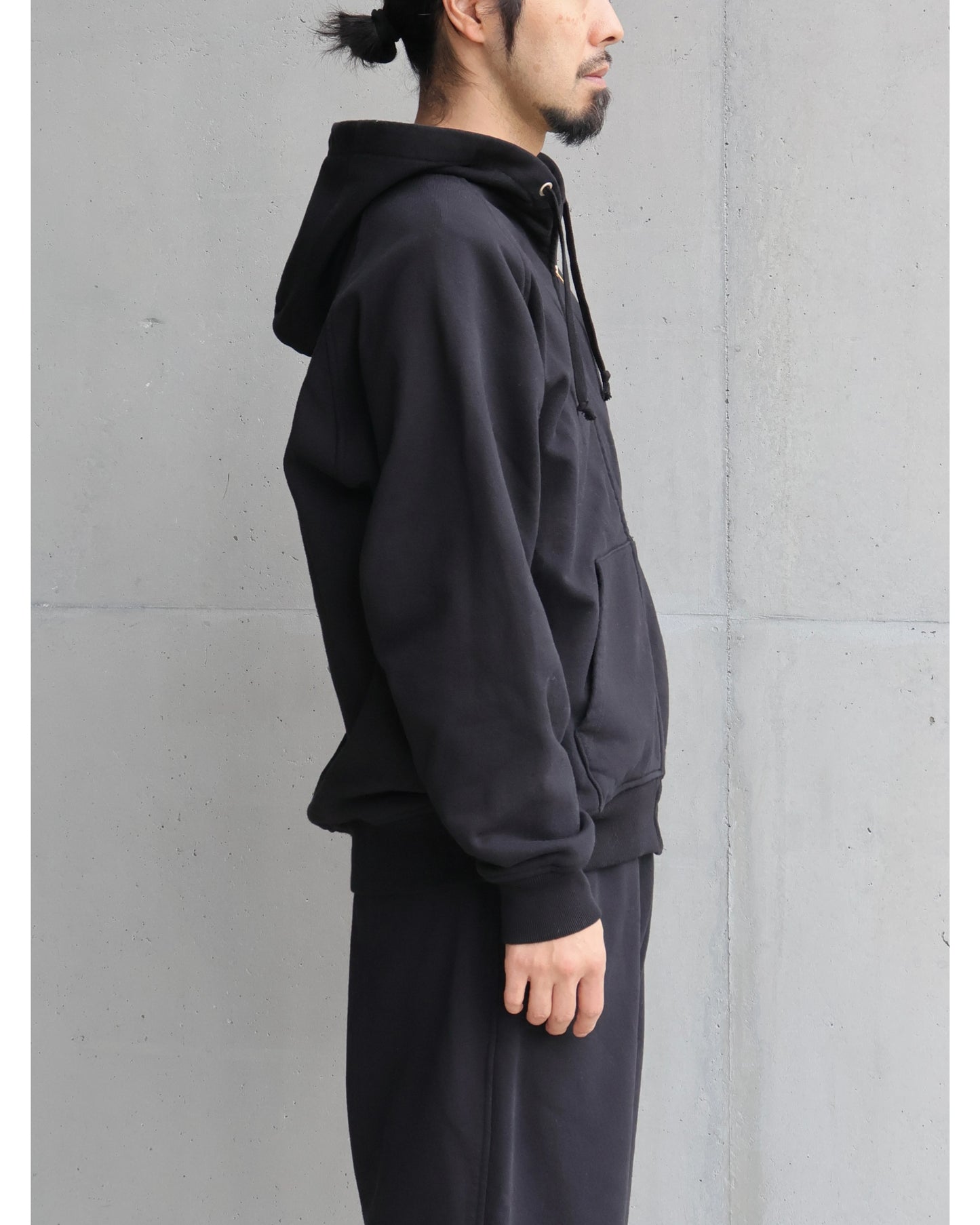 コットン裏毛 ジップパーカ BLACK
