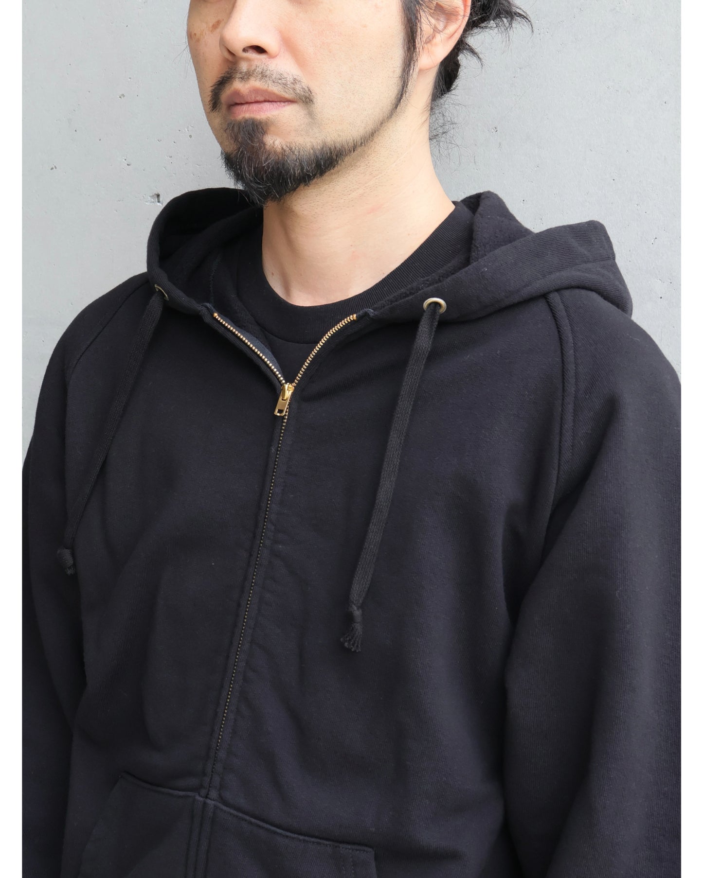 コットン裏毛 ジップパーカ BLACK