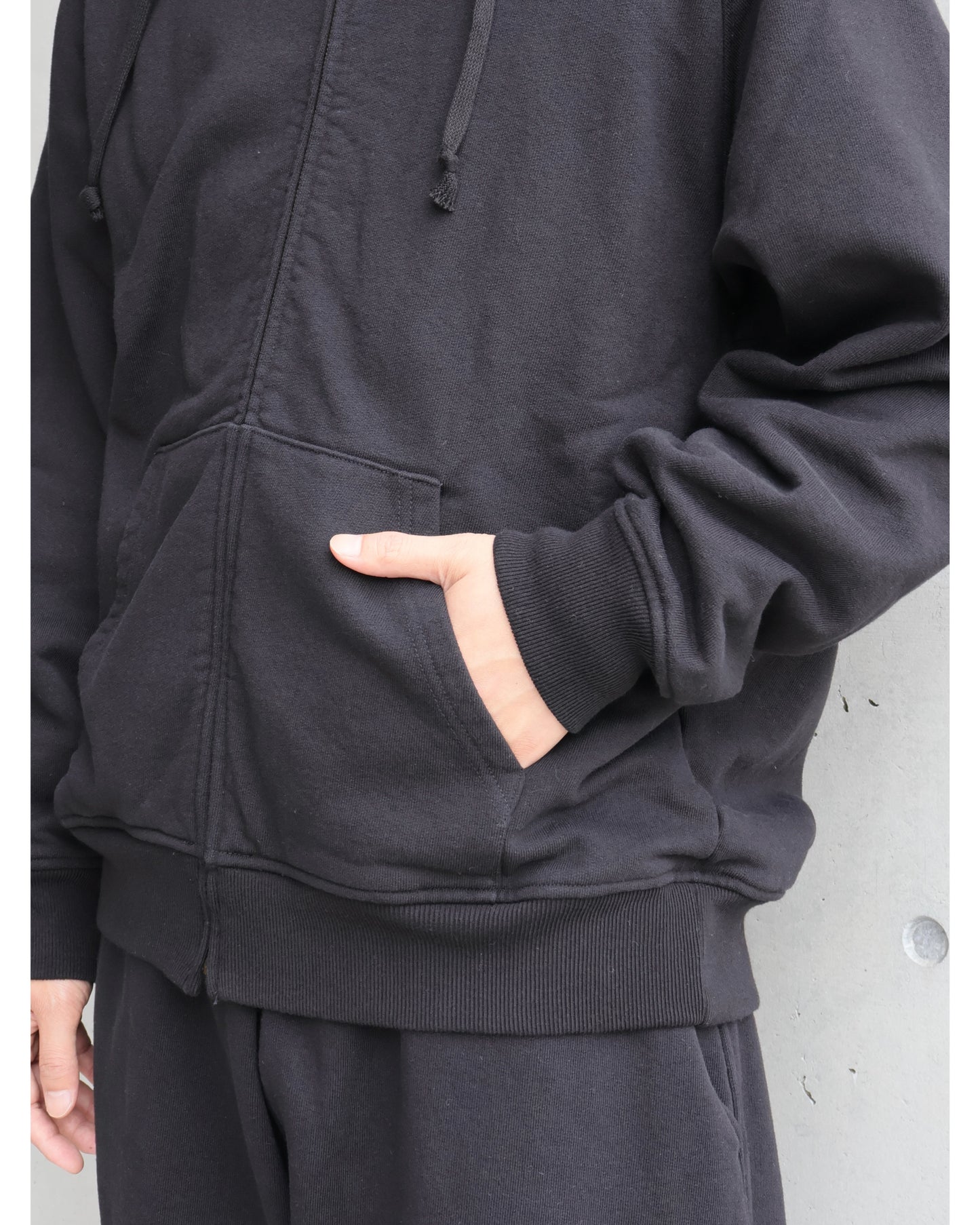 コットン裏毛 ジップパーカ BLACK