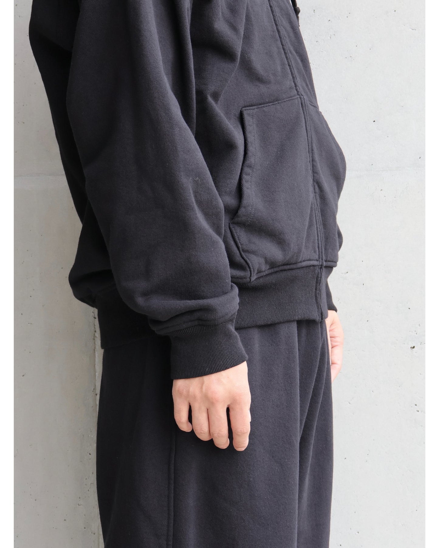 コットン裏毛 ジップパーカ BLACK