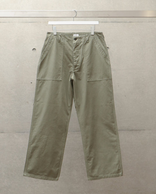 スビンコットン ヘリンボン ベイカーパンツ OLIVE (STONE BIO)