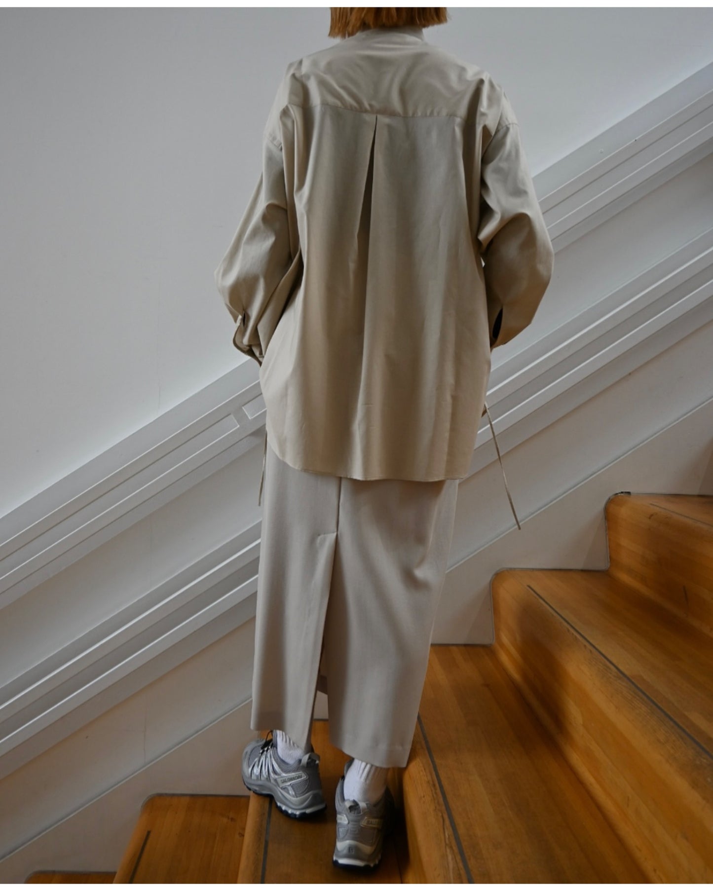 Silicon Lawn Drawstring Band Collar Shirt