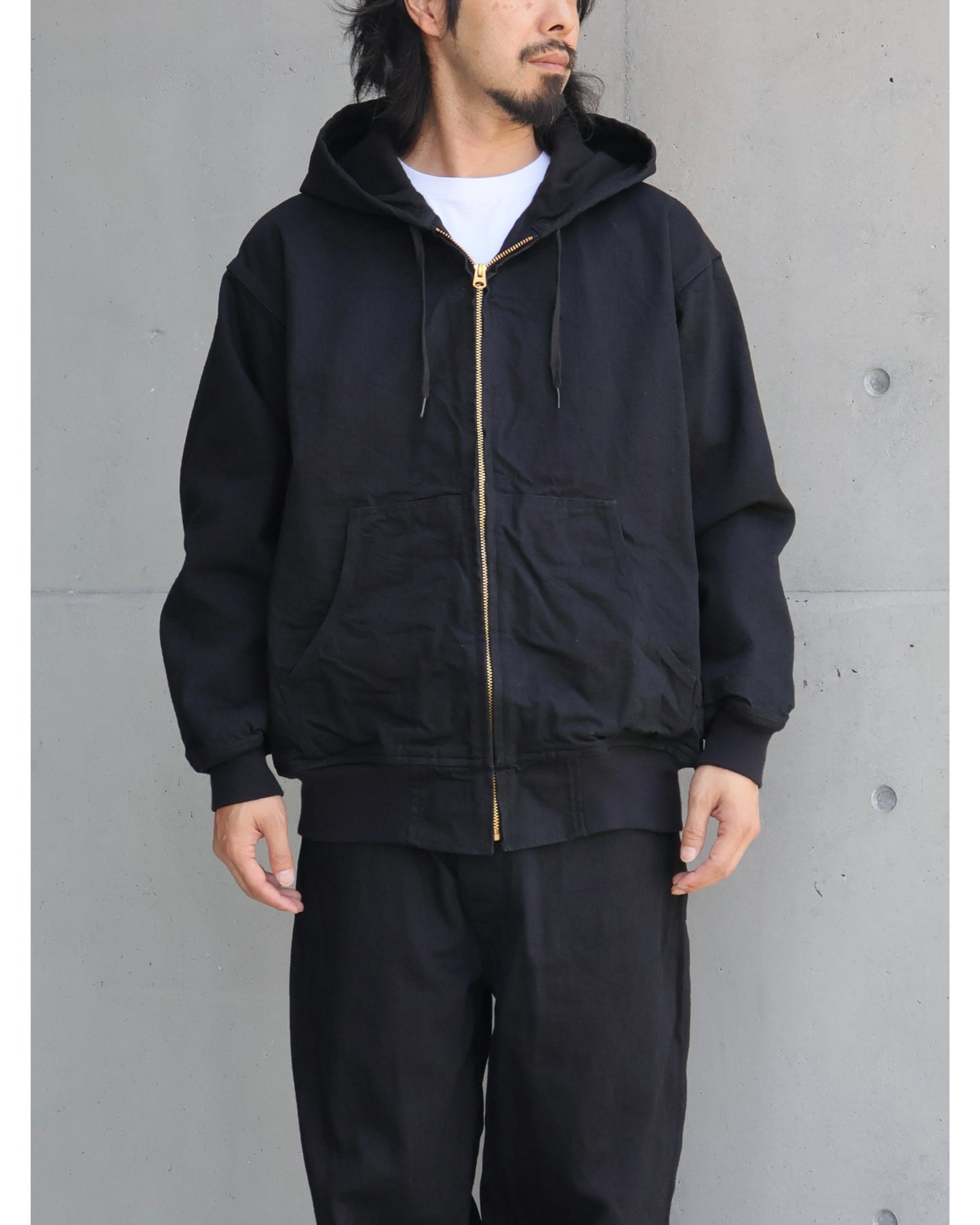 ブラックデニム ジップパーカ BLACK