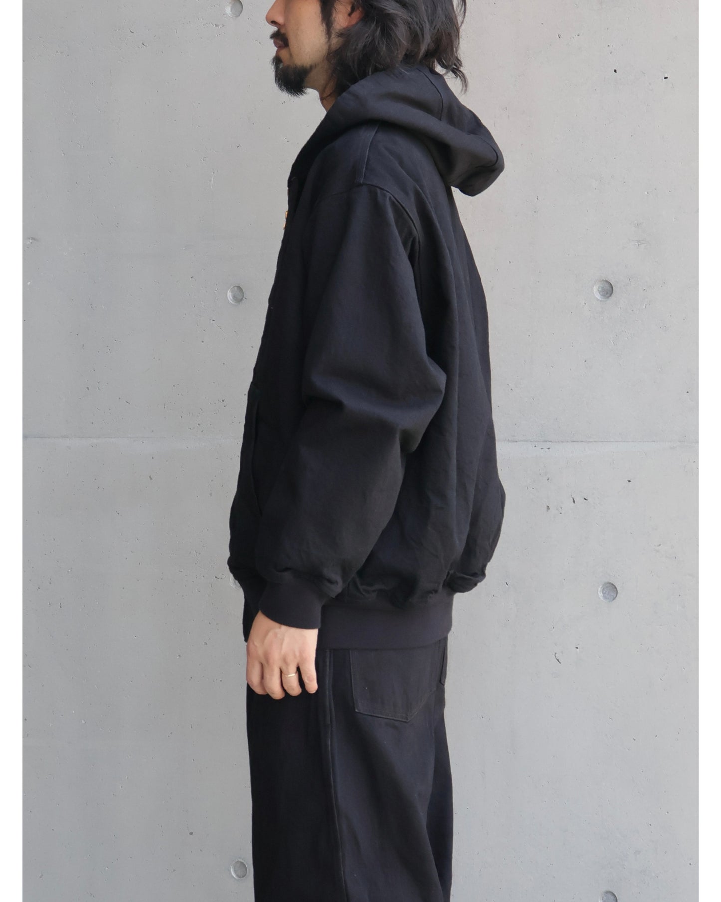 ブラックデニム ジップパーカ BLACK