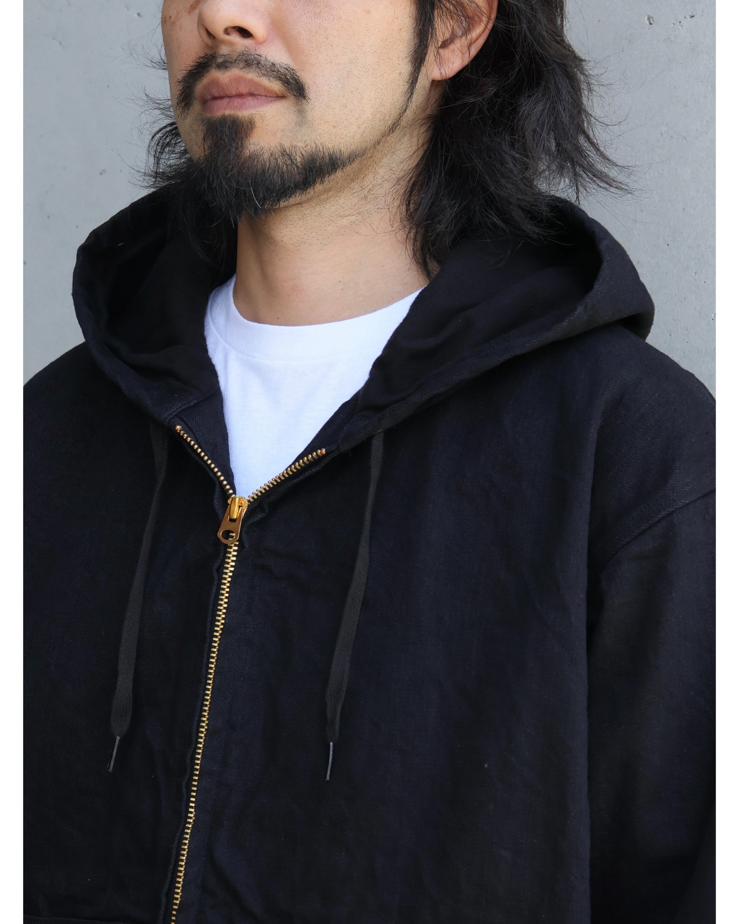ブラックデニム ジップパーカ BLACK