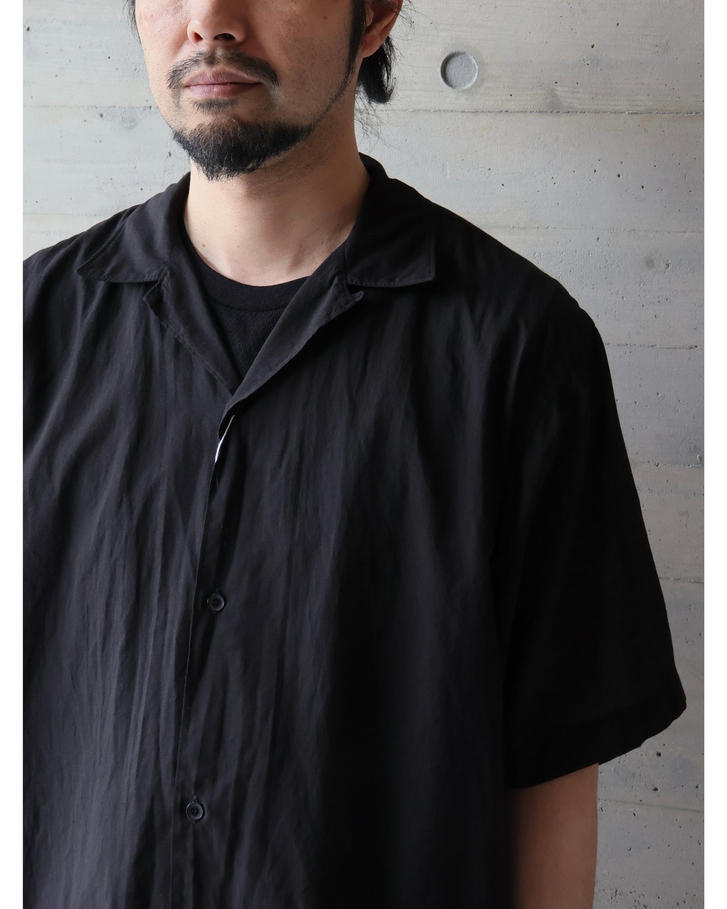 KHADIコットン 半袖オープンカラーシャツ BLACK