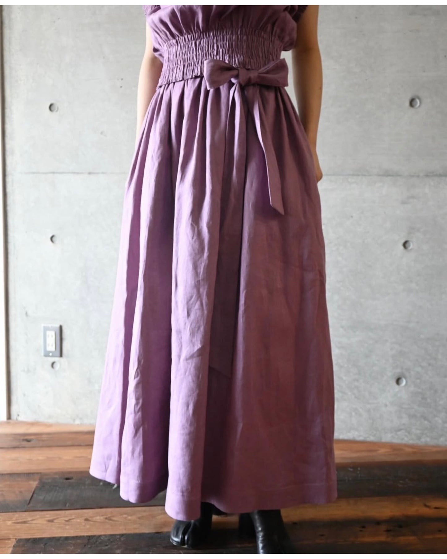LINEN SHIRRED DRESS 16234