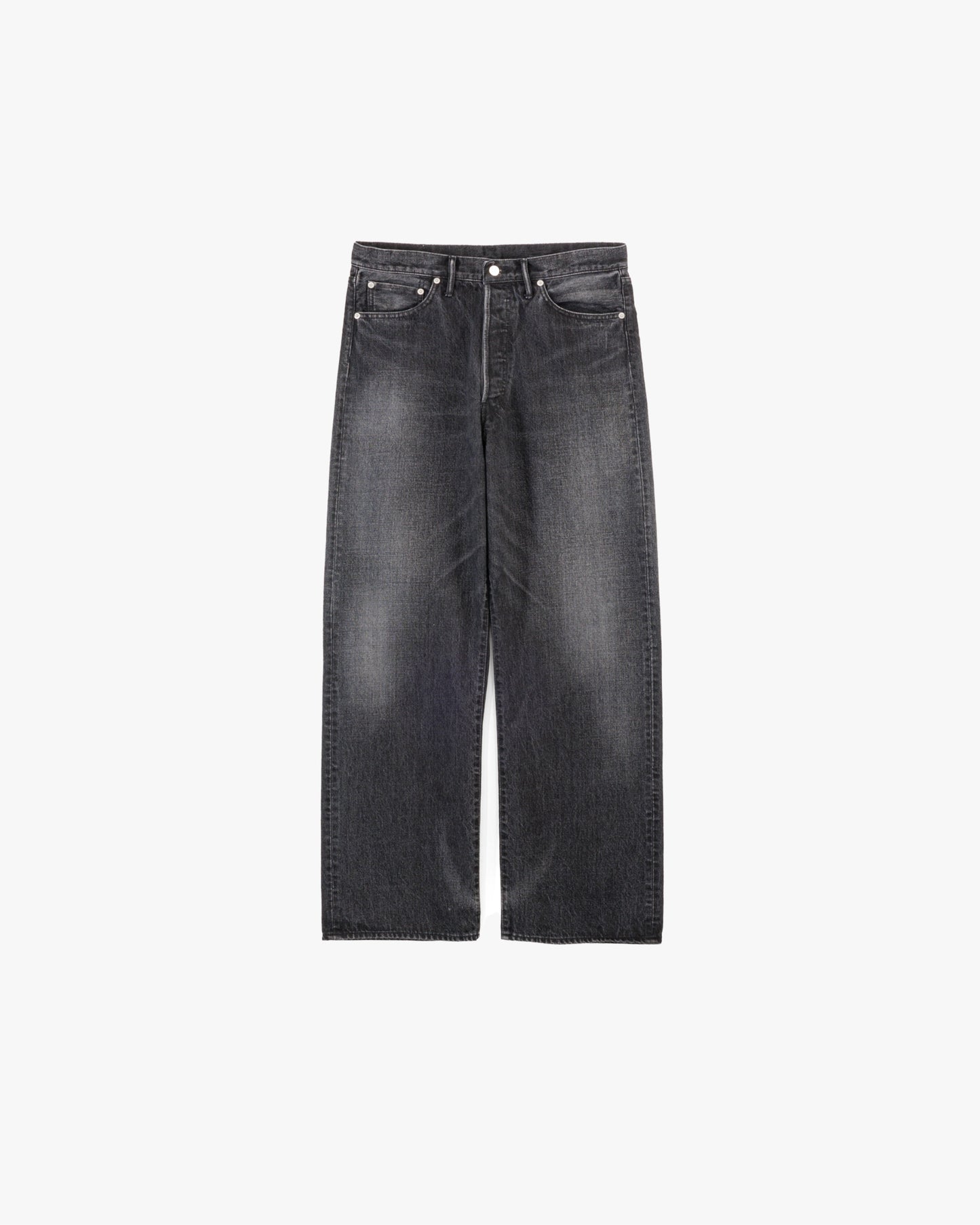 Selvage Denim Five Pocket Wide Straight Pants BLACK_DARK FADE
