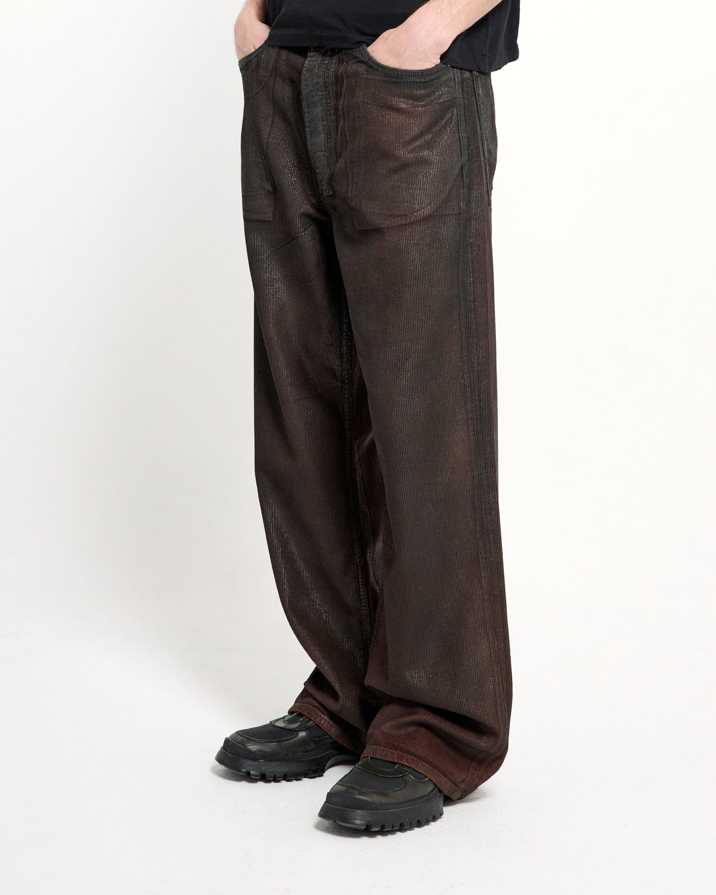 WAXED BAGGY CORD PANTS