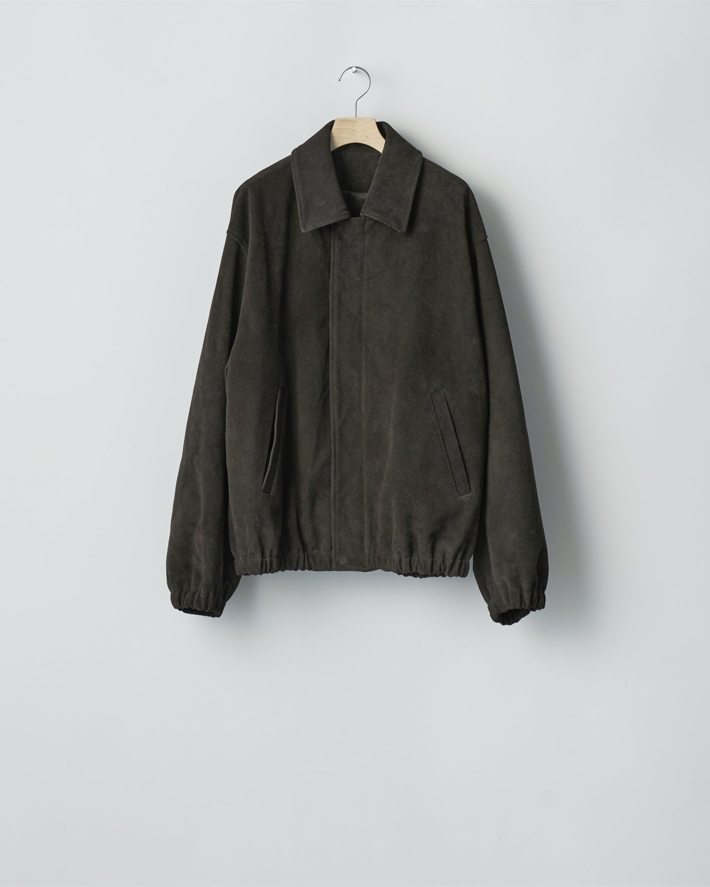 COW SUEDE ZIP SHORT JACKET DARK BROWN