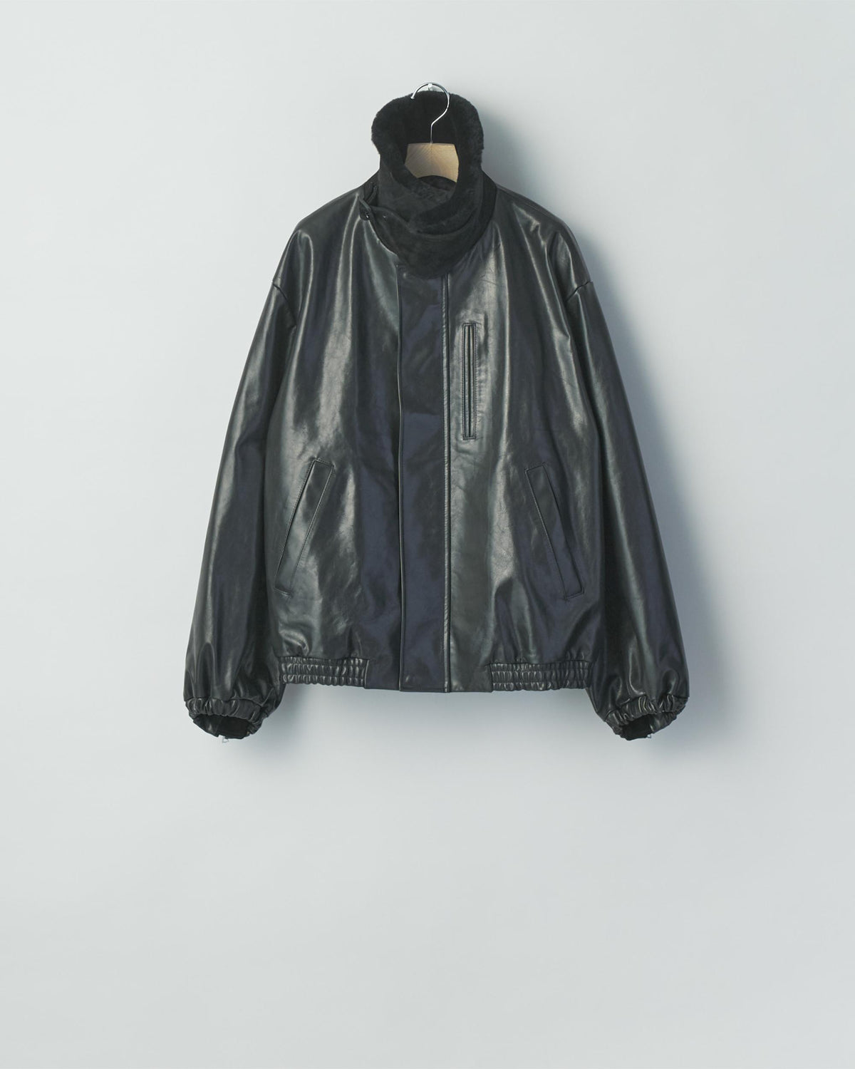 MOUTON COLLAR CALF ZIP JACKET BALCK
