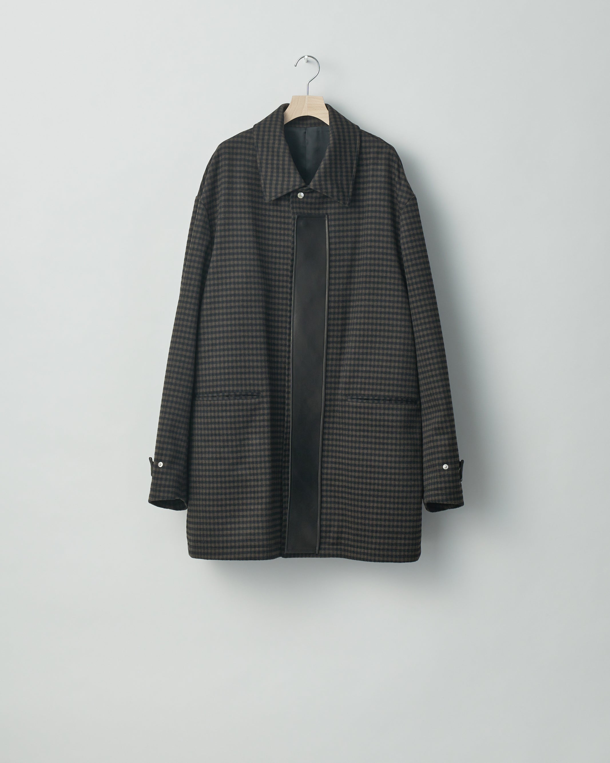 LEATHER FLY FRONT LONG JACKET GINGHAM