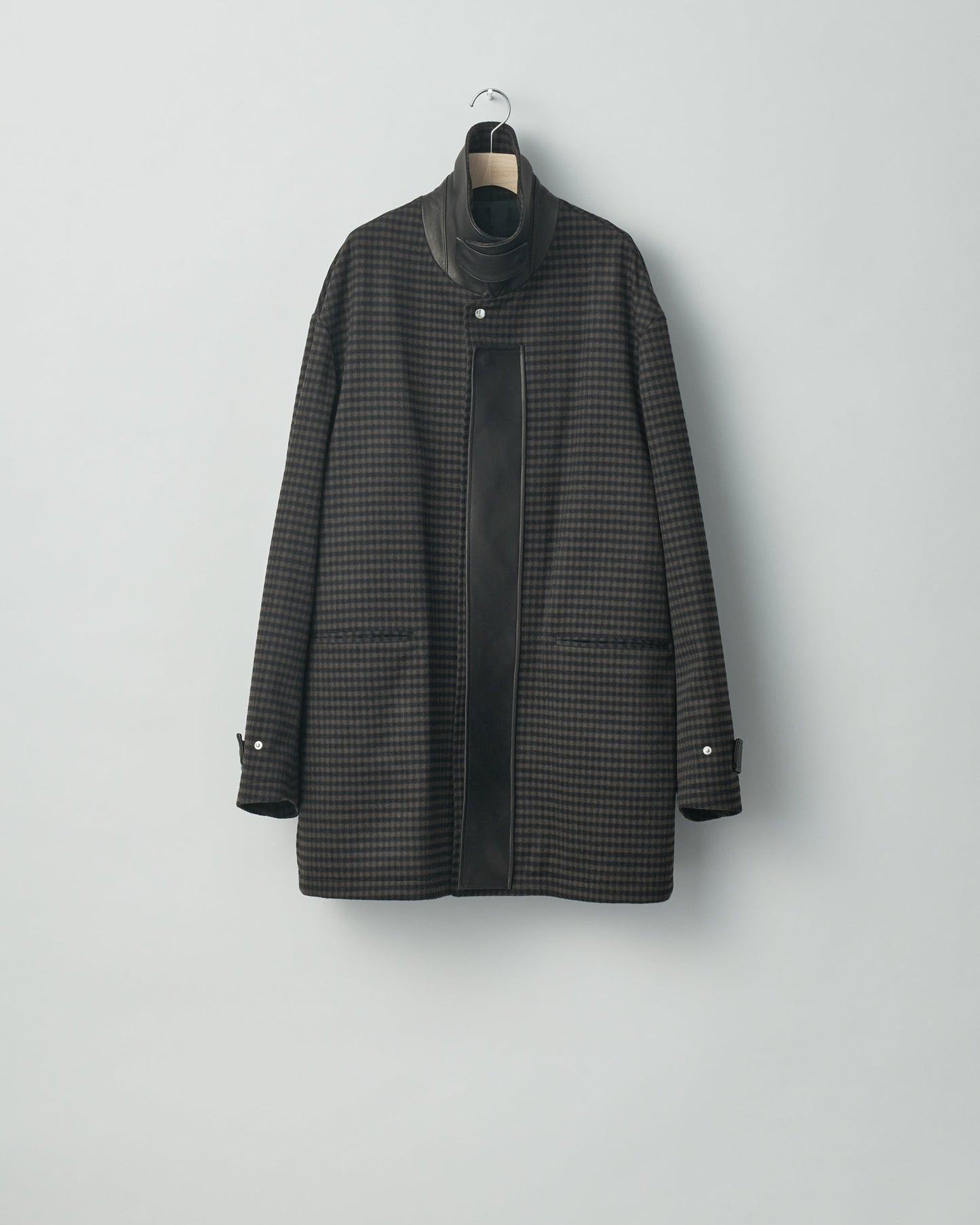 LEATHER FLY FRONT LONG JACKET GINGHAM
