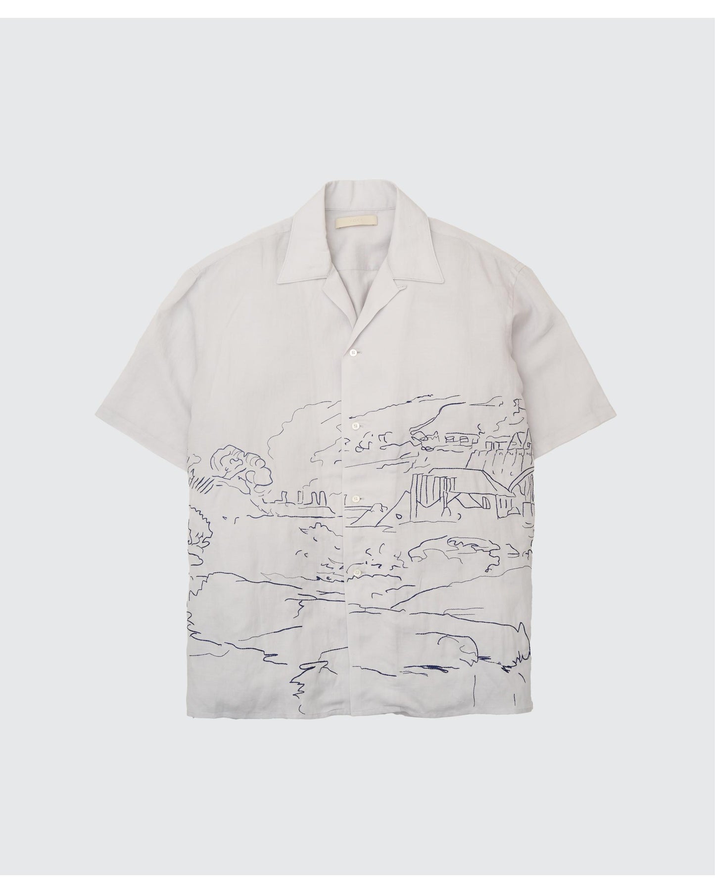 EMBROIDERY OPEN COLLAR SHIRT GRAY
