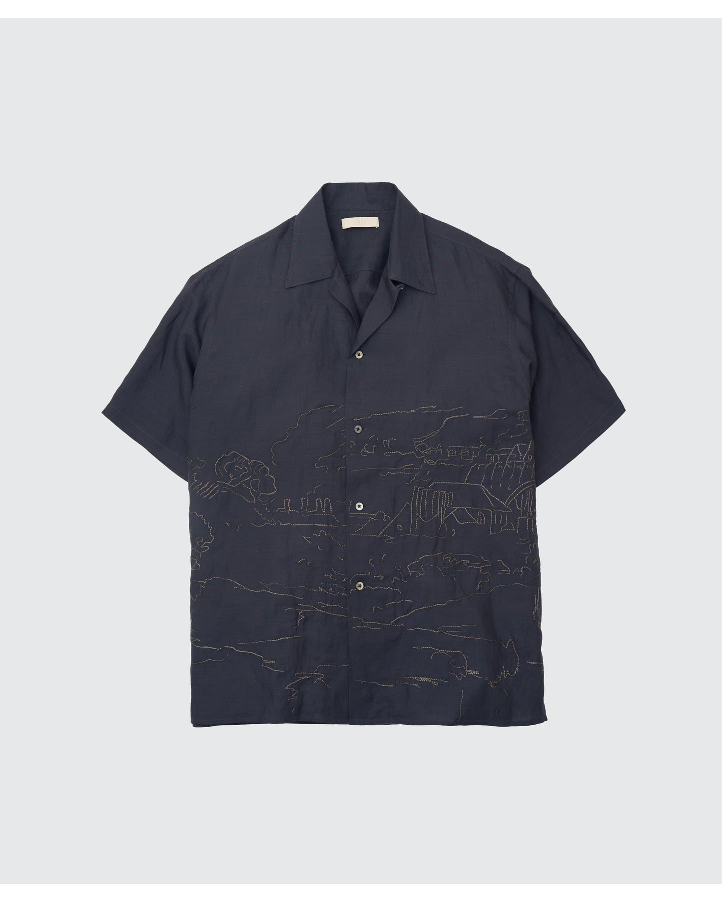EMBROIDERY OPEN COLLAR SHIRT NAVY
