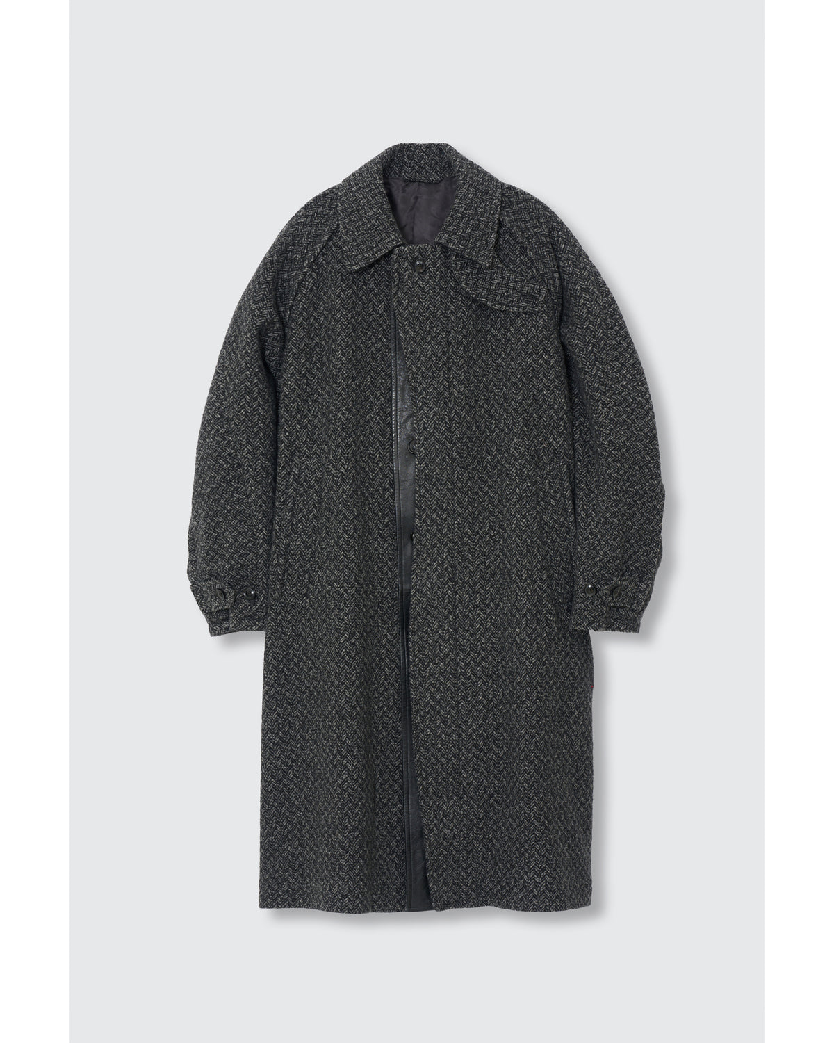 Herringbone Tweed Balmacaan Overcoat Black